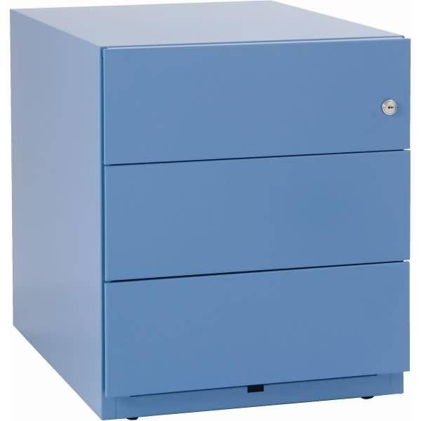 Rollcontainer Note™ mit Griffleiste, 3 Universalschubladen, Farbe blau