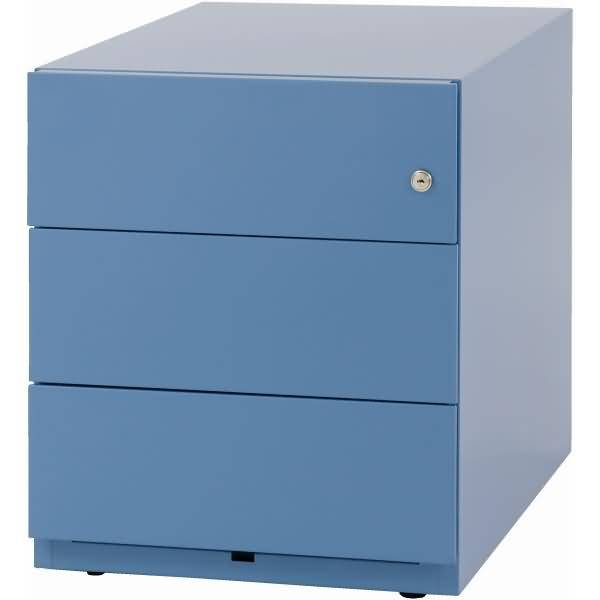 Rollcontainer Note™ mit Griffleiste, 3 Universalschubladen, Farbe blau