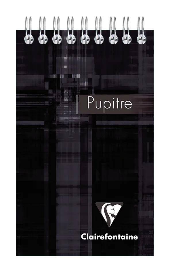 Schwarzer spiralgebundener Notizbucheinband mit dem Titel „Pupitre