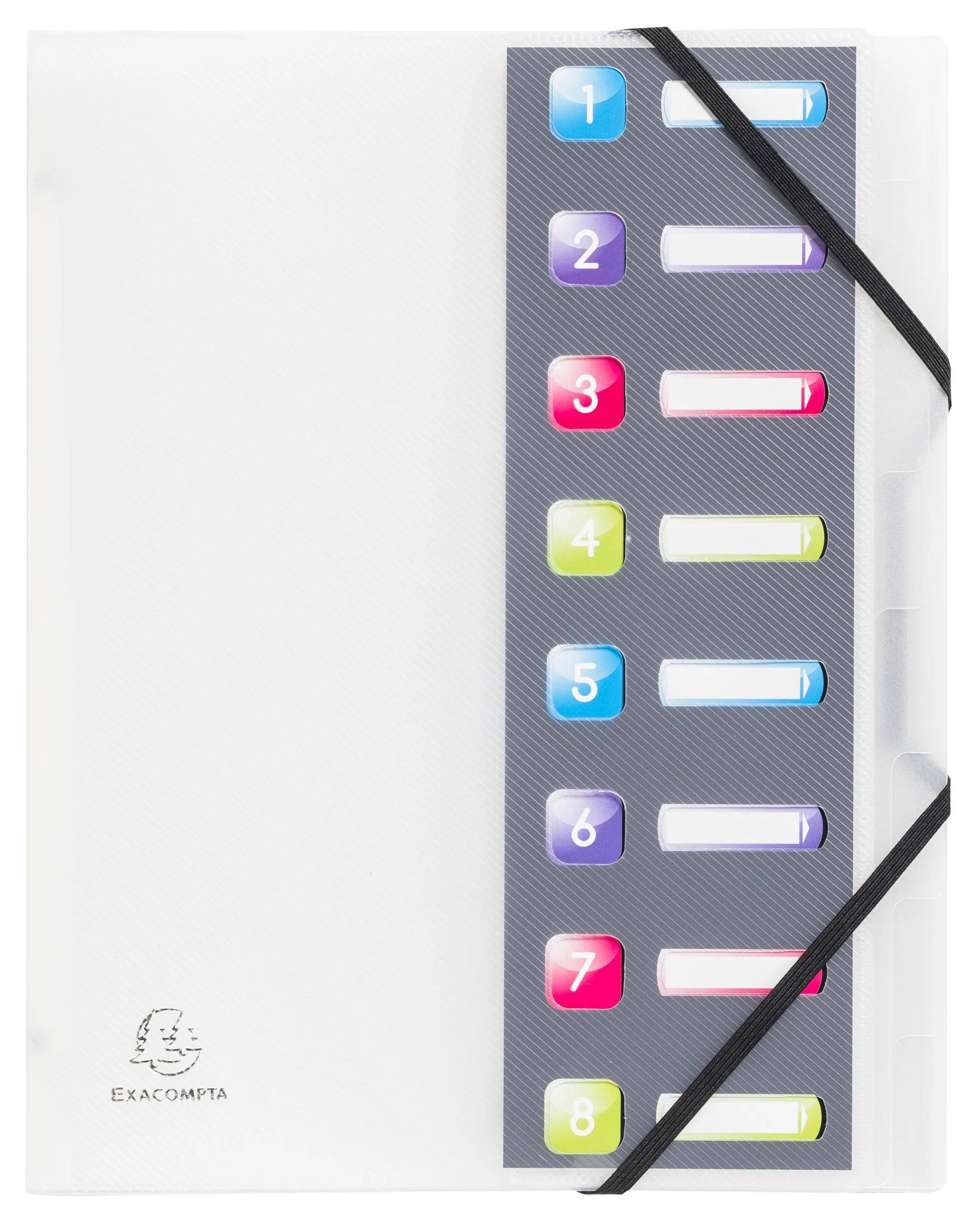 Exacompta 10x Ordnungsmappe PP 500µ Gummizug 3Klappen 8Fächer A4 sortiert 56610E
