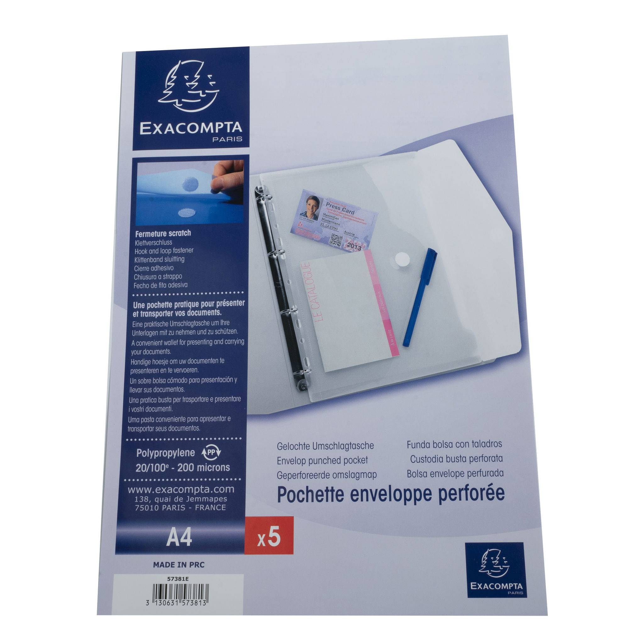 Exacompta 10x 5 verschließbaren Prospekthüllen PP A4 Transparent 57381E