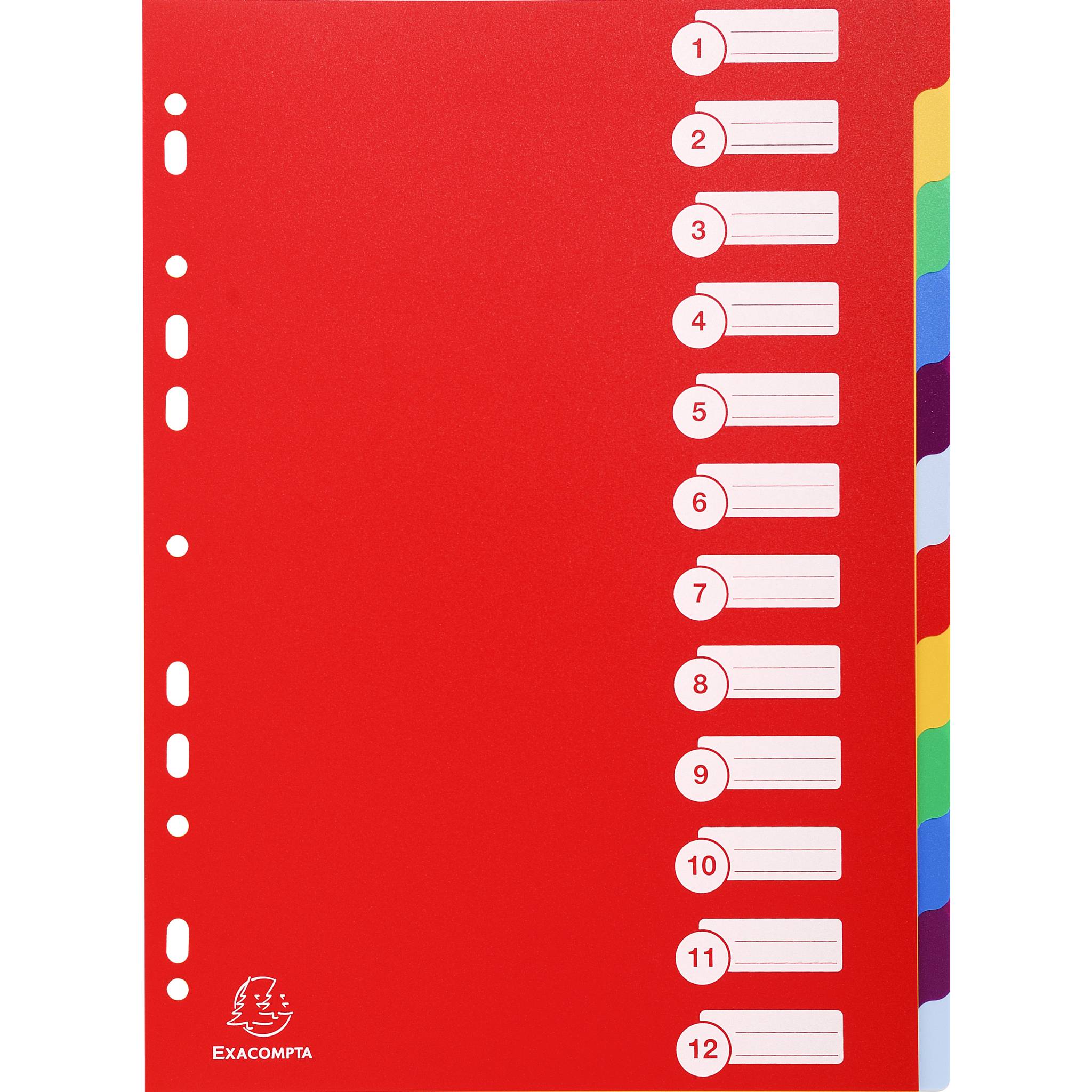 Exacompta 15x Register A4 aus festem PP 350µ, blanko, 12-teilig, sortiert, 4912E