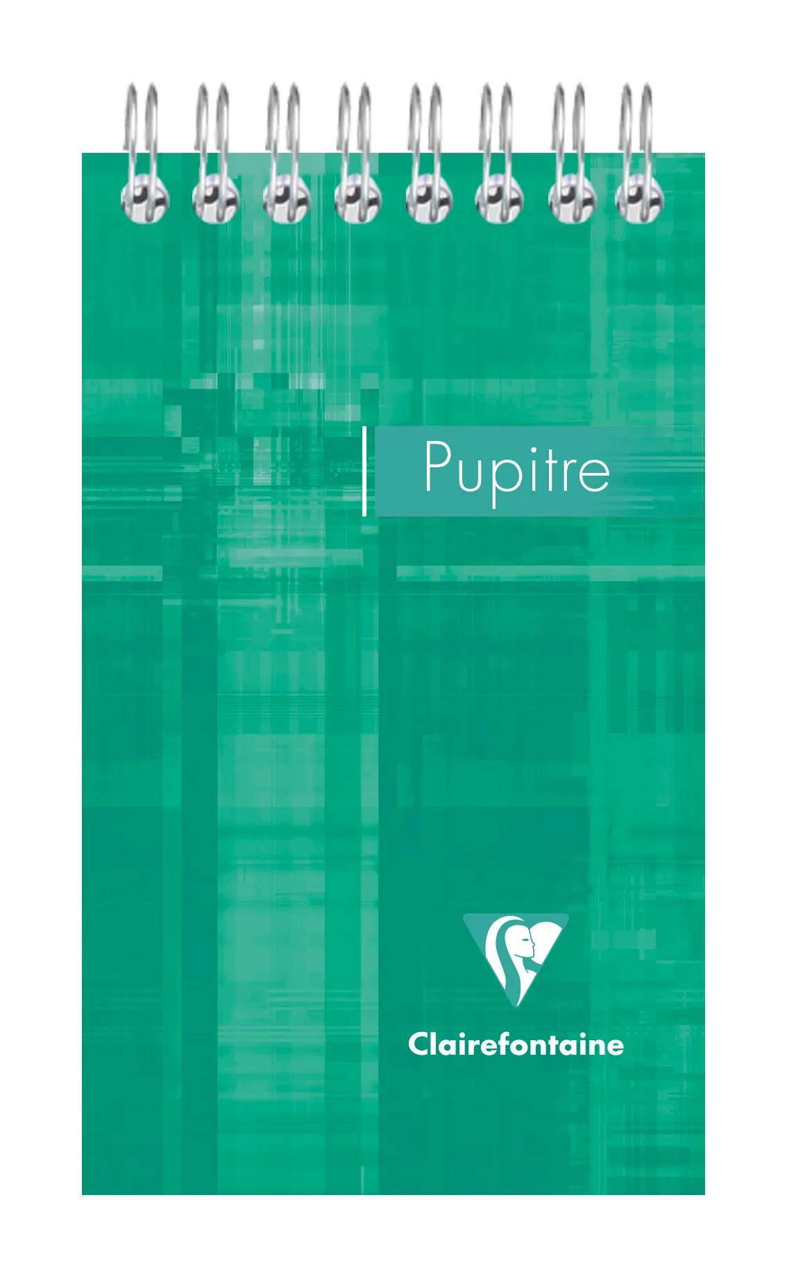 Grüner spiralgebundener Notizbucheinband mit dem Wort „Pupitre
