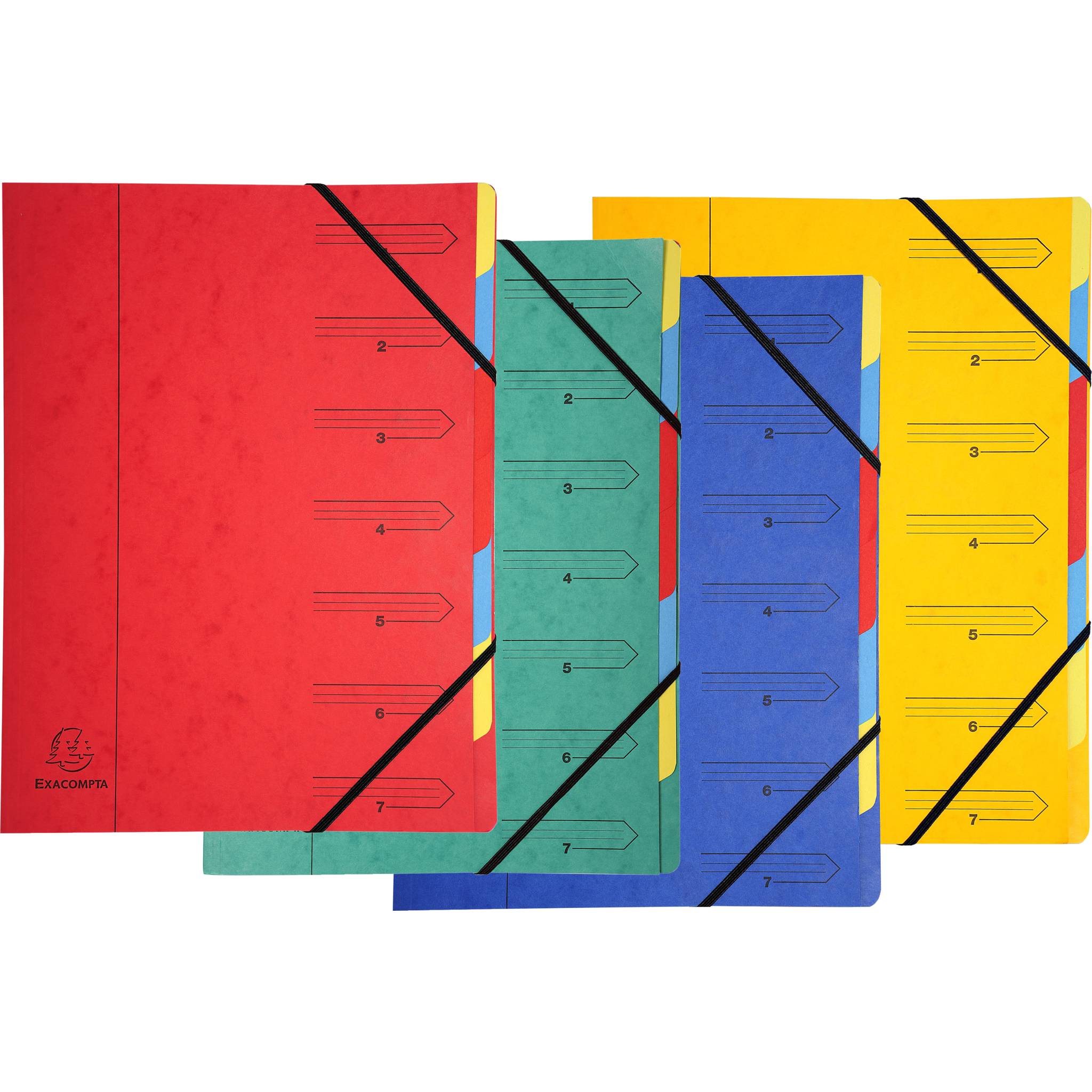 Exacompta 12x Ordnungsmappe Karton 355g/m2 Gummizug 7 Fächern A4 sortiert 54070E