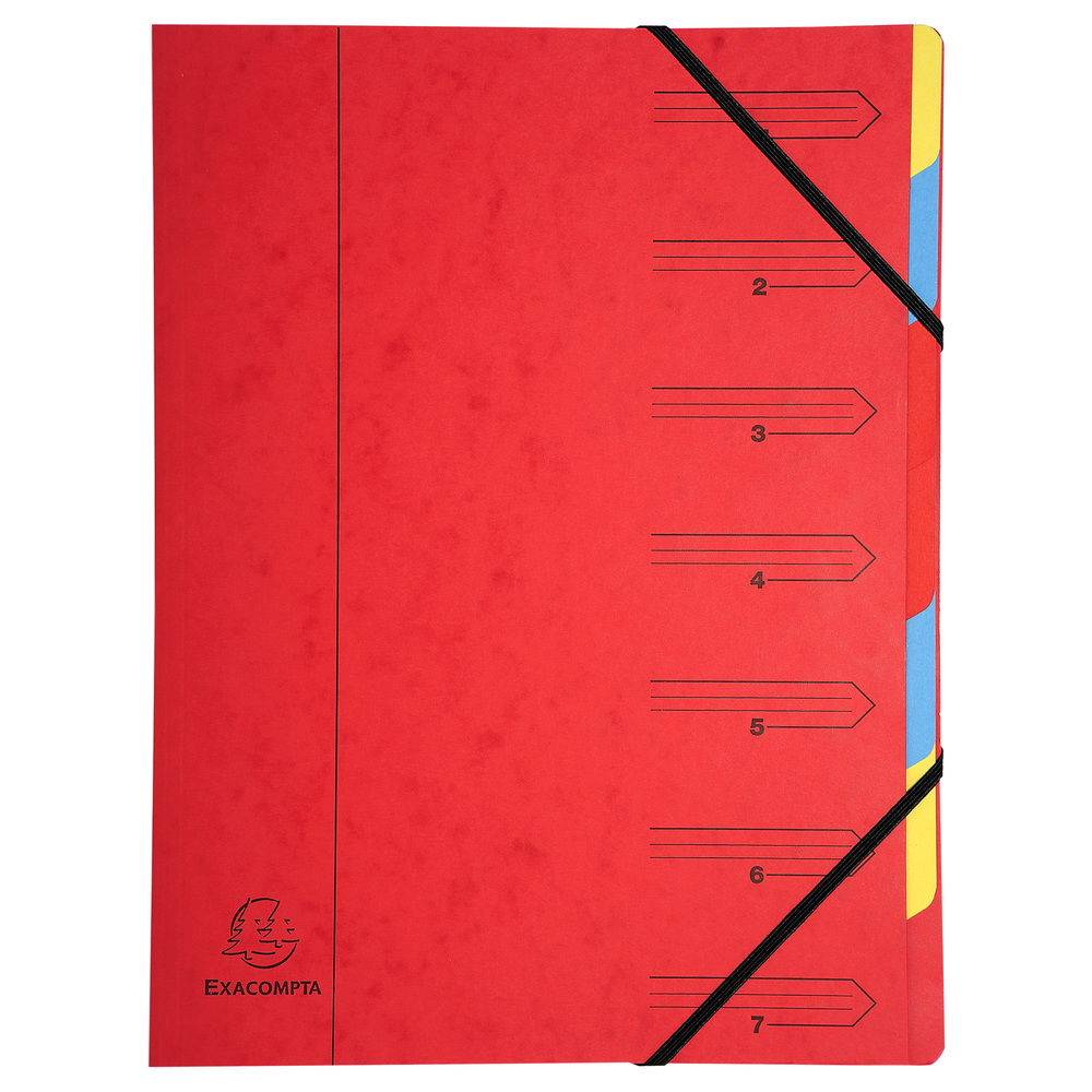 Exacompta 12x Ordnungsmappe Karton 355g/m2 Gummizug 7 Fächern A4 sortiert 54070E