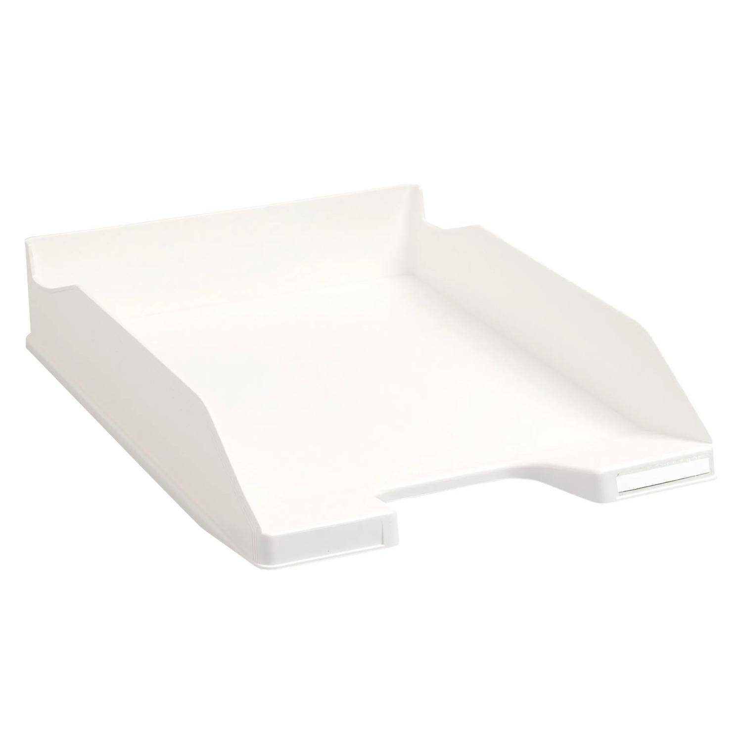 Weiße Kunststoff-Ablage oder Desktop-Papierorganizer, gezeigt in einem einfachen Produktfoto auf weißem Hintergrund.