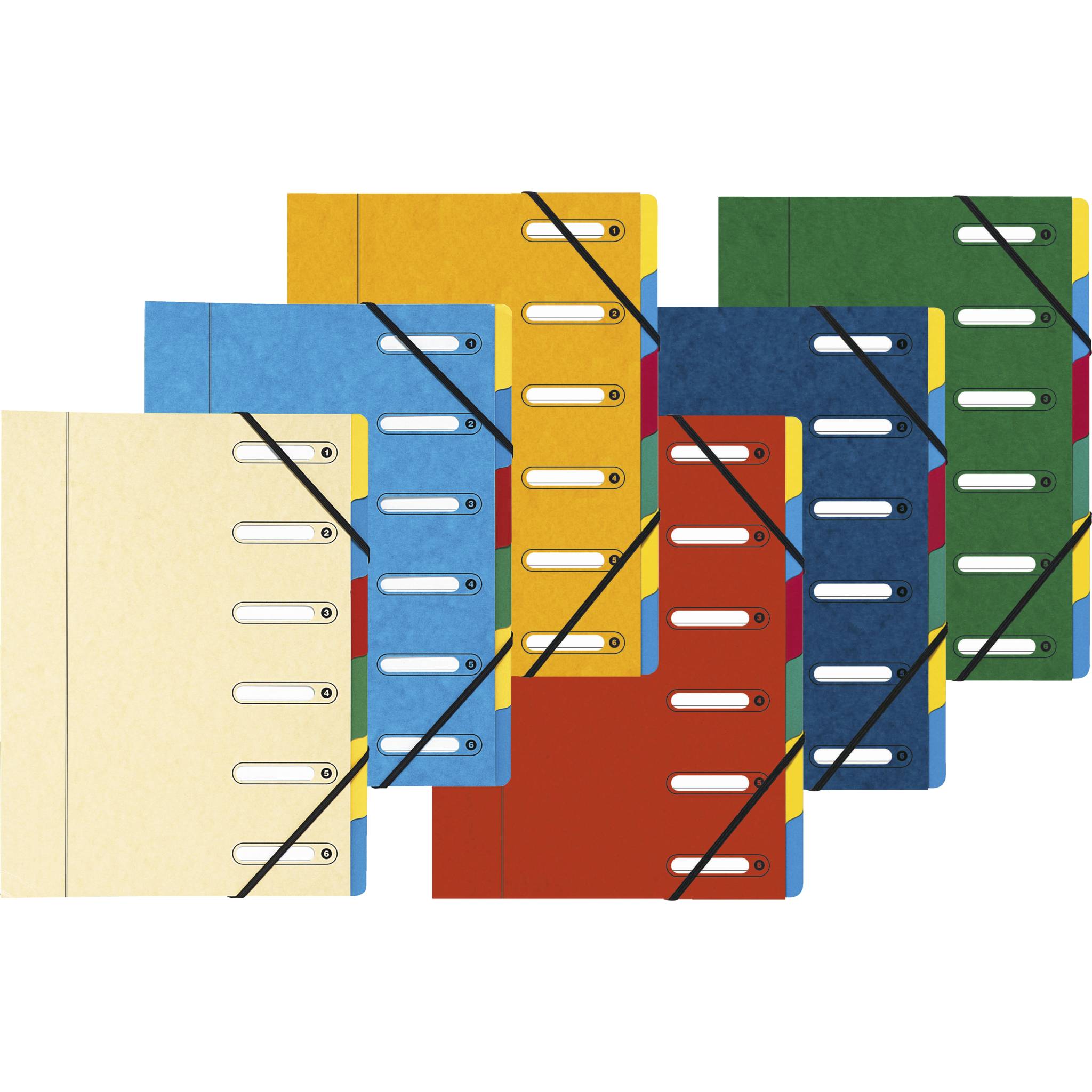 Exacompta 8x Ordnungsmappe HARMONIKA Gummizug Karton 6 Fächer A4 sortiert 5306E