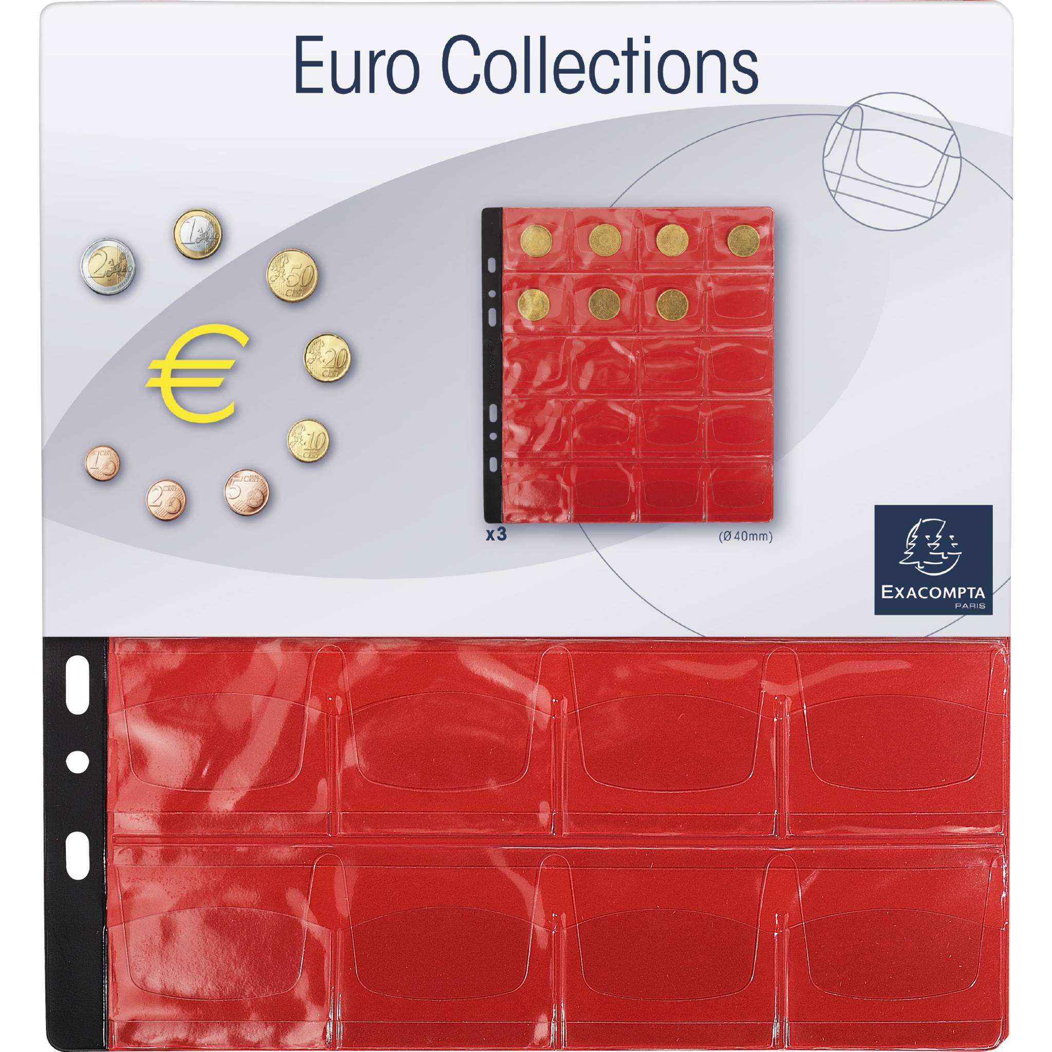 Exacompta 5x Pack 3 Münzenhüllen 20 Fächern Ø40mm 245x25cm Kristall 96002E