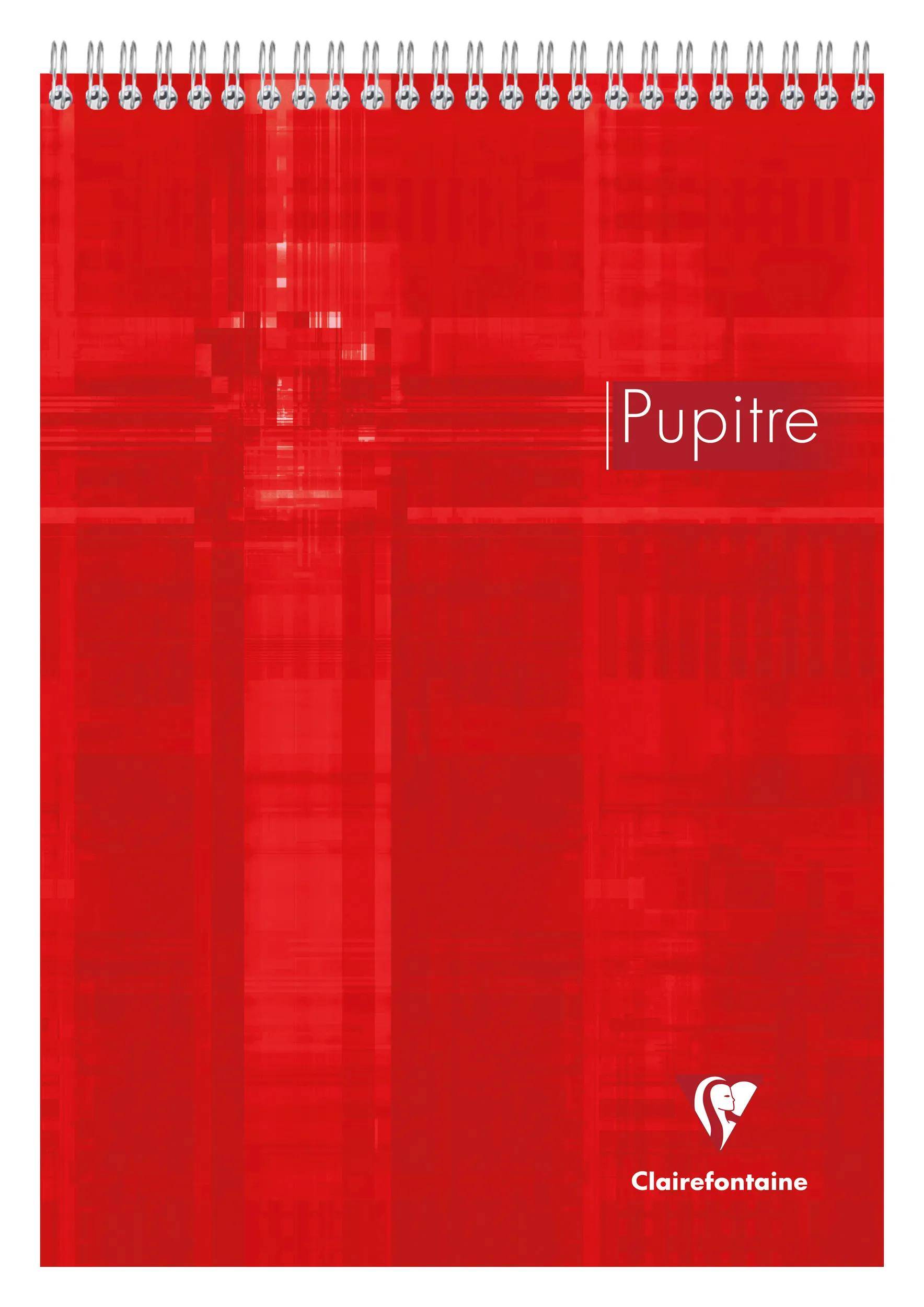 Rotes spiralgebundenes Notizbuchcover mit dem Wort „Pupitre