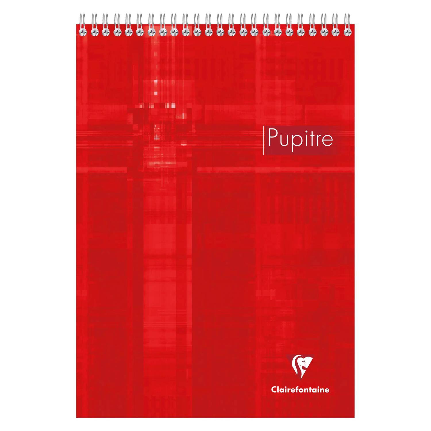 Rotes Spiralbindungsnotizbuch mit dem Wort „Pupitre" und dem Clairefontaine-Logo