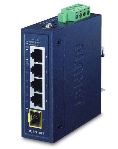 Planet Industrie-Kompaktswitch IGS-510TF, Layer 2, 4x Gigabit, 1x SFP