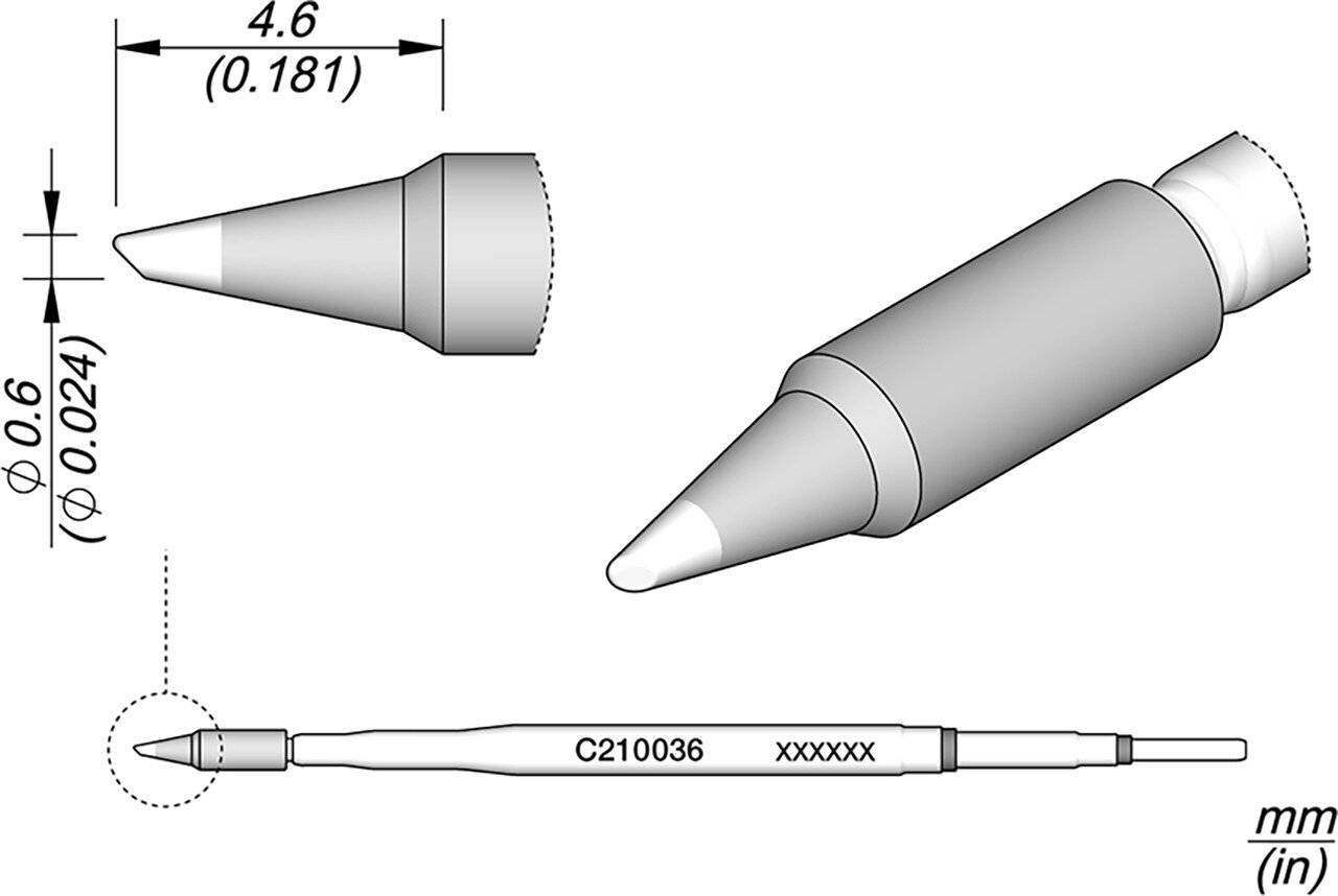Lötspitze kegelförmig, Durchmesser 0,6 mm