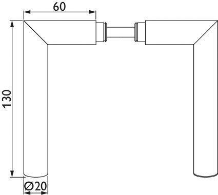 Diagramm eines rechtwinkligen Rohrs mit Abmessungen: Länge 60 Einheiten, Durchmesser 20 Einheiten.