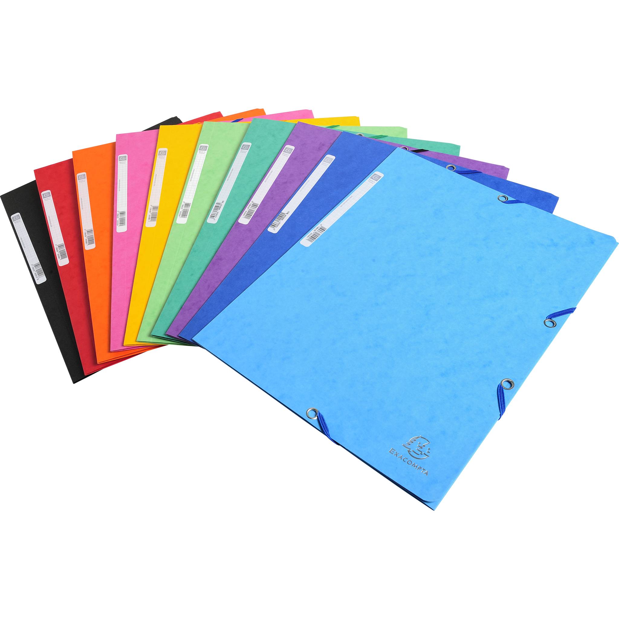 Exacompta 50x Sammelmappe +Gummizug 3 Klappen Etikett Karton A4 sortiert 55500E