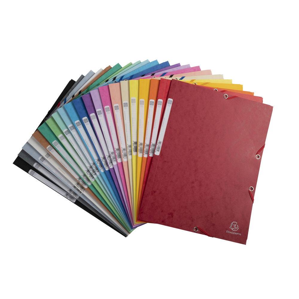 Exacompta 50x Sammelmappe +Gummizug 3 Klappen Etikett Karton A4 sortiert 55500E