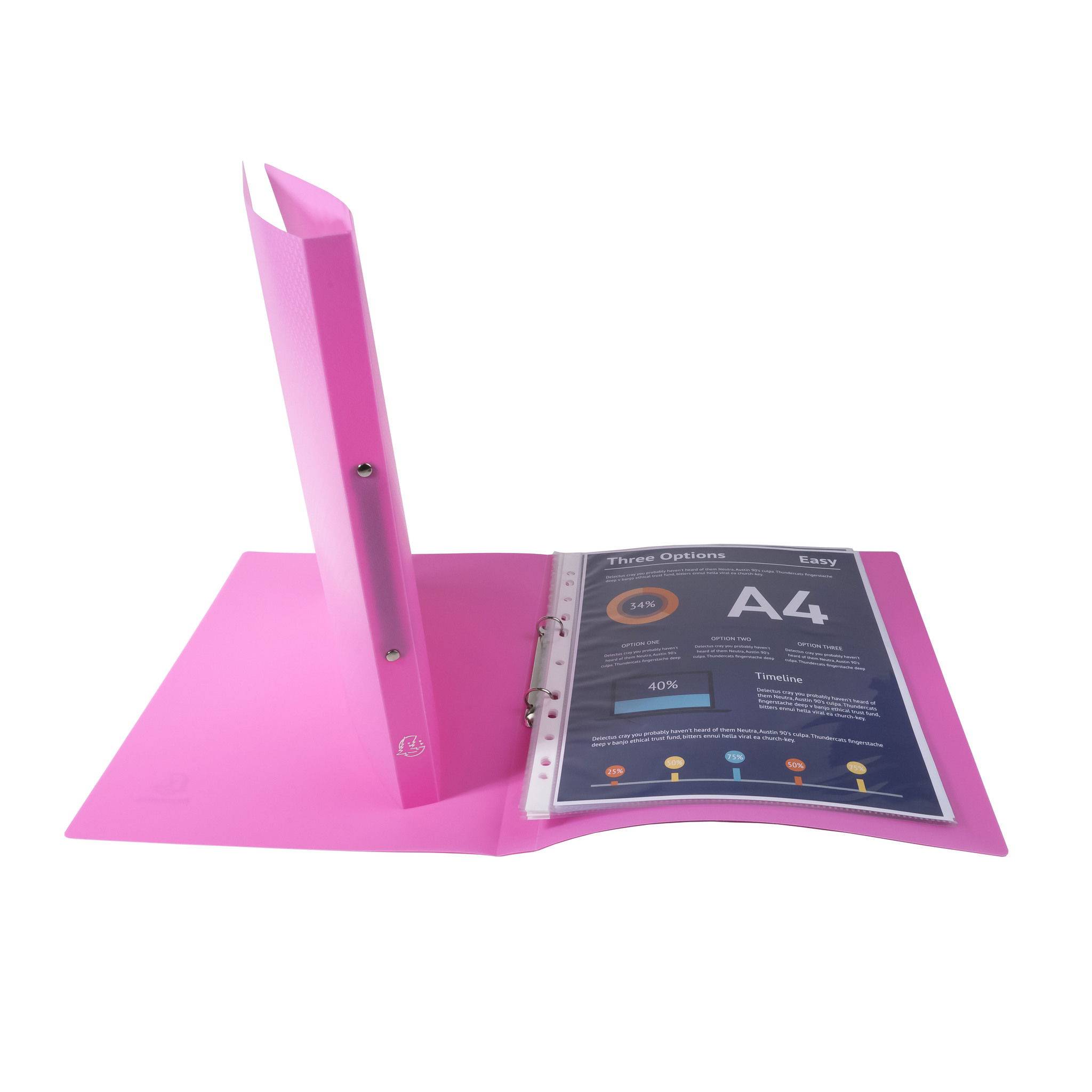 Exacompta 25x Ringbuch PP 500µ 2Ring 15mm Rücken 20mm blickdicht A4 Rosa 54194SE