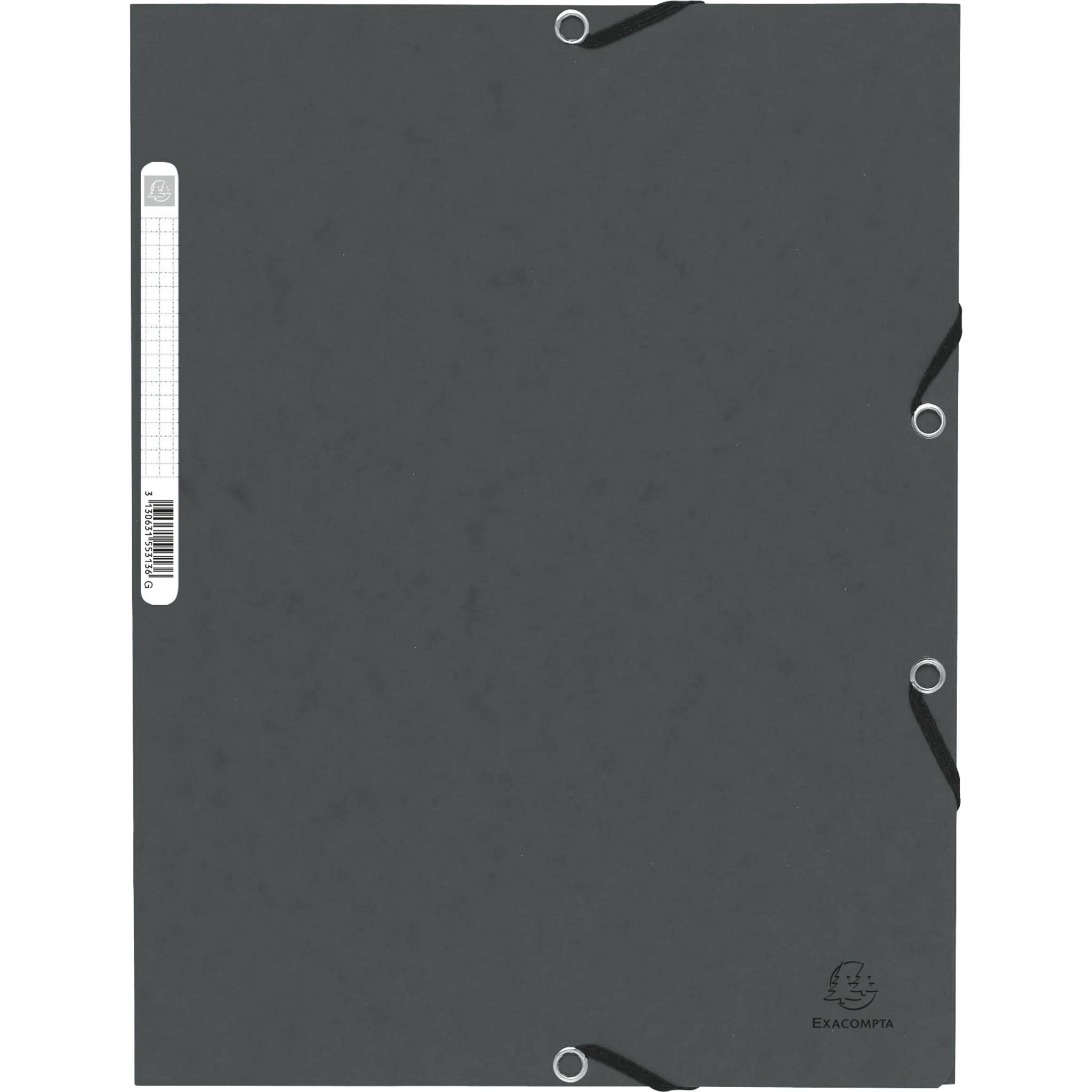 Exacompta 50x Sammelmappe + Gummizug 3 Klappen Karton 355g/qm A4 Grau 55313E