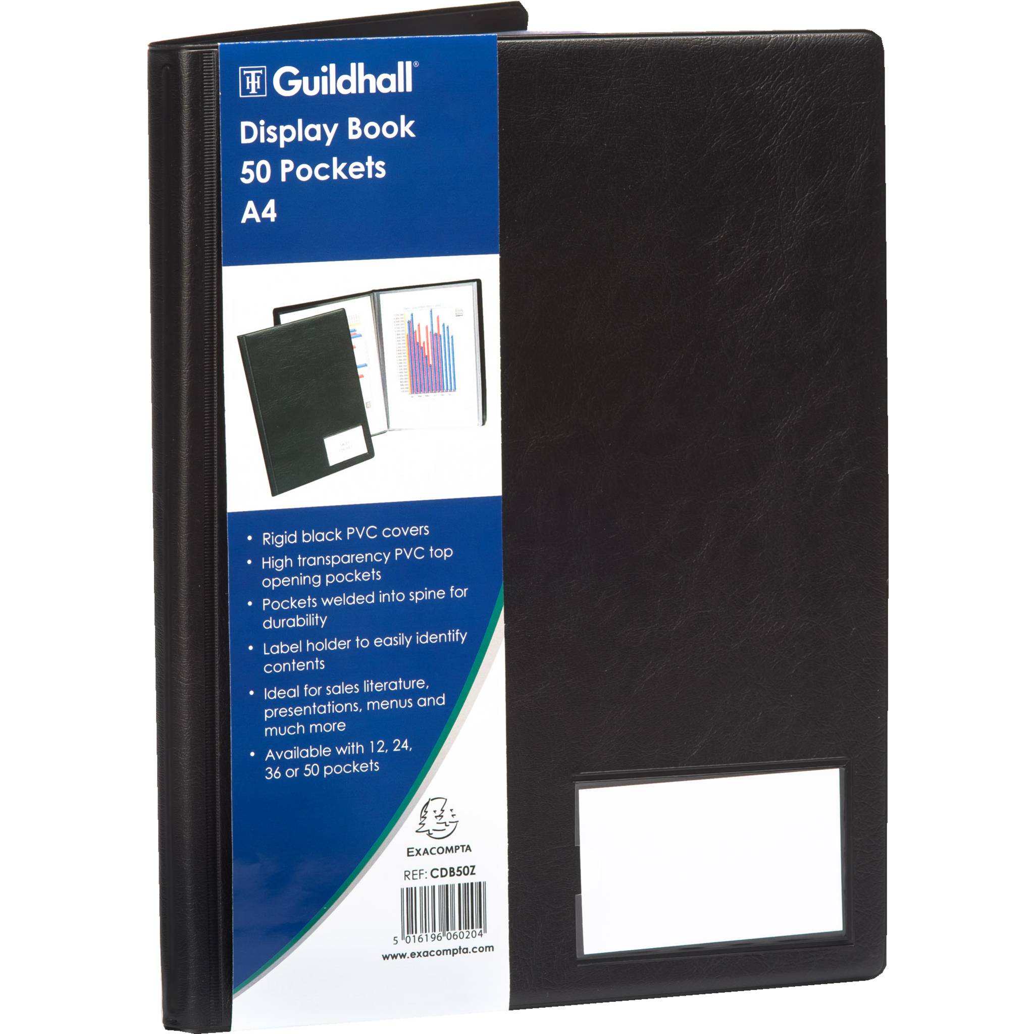 Exacompta 2x Sichtmappe + Deckel PVC 14mm 50 Hüllen Guildhall A4 Schwarz CDB50Z