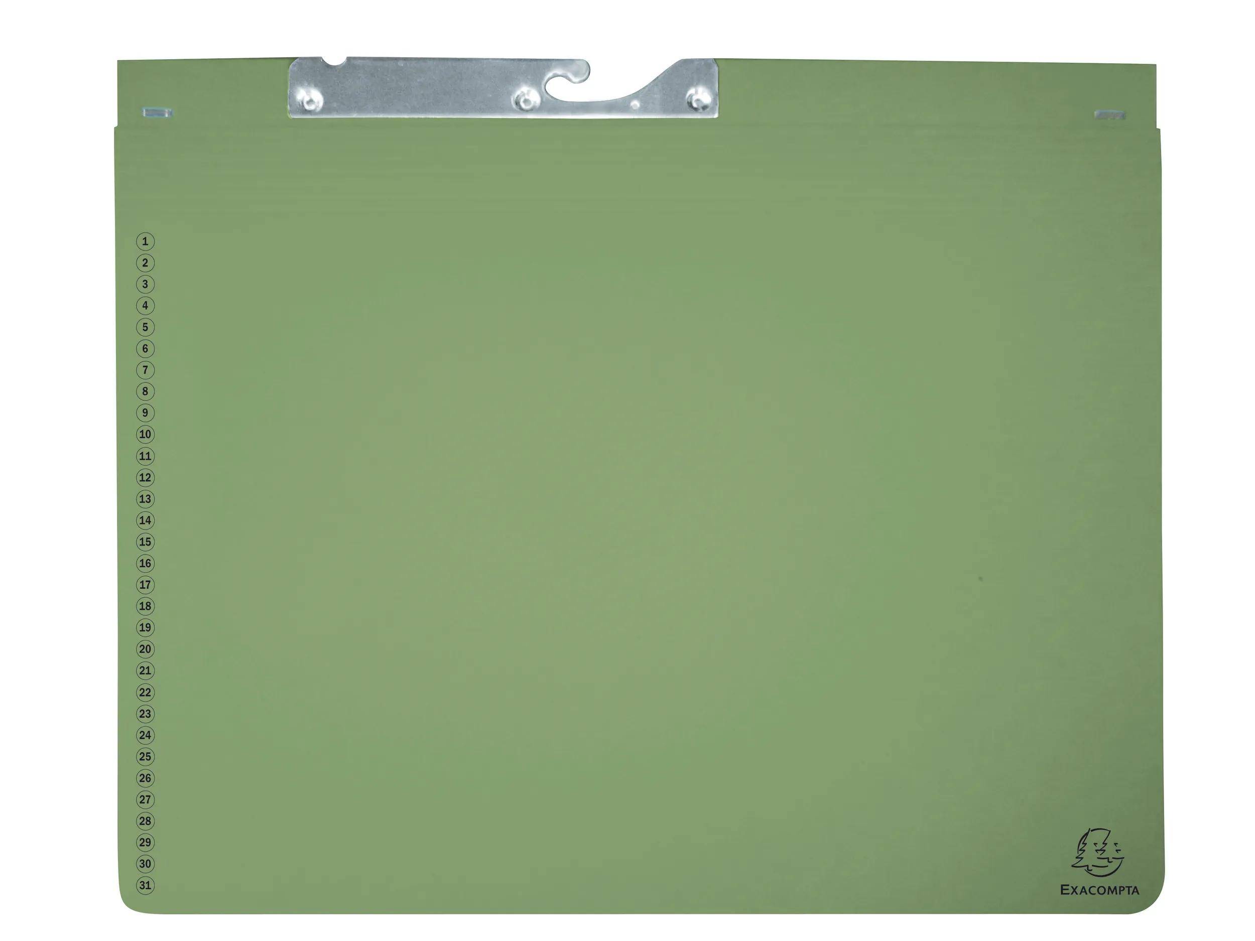 Grüne Metallklemmbrett mit einem silbernen Clip oben.