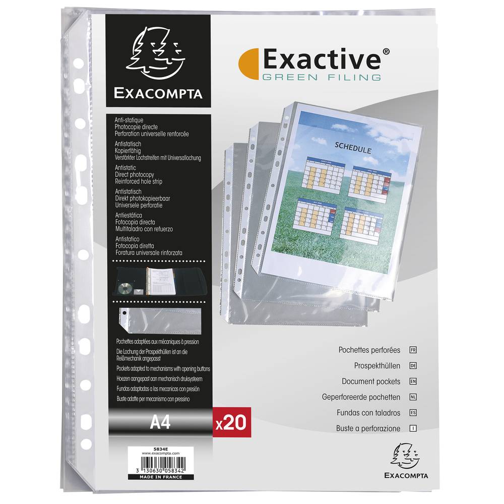 Exacompta 5x 20 Prospekthüllen für das Ringbuch Exashow PP 55µ A4 Kristall 5834E