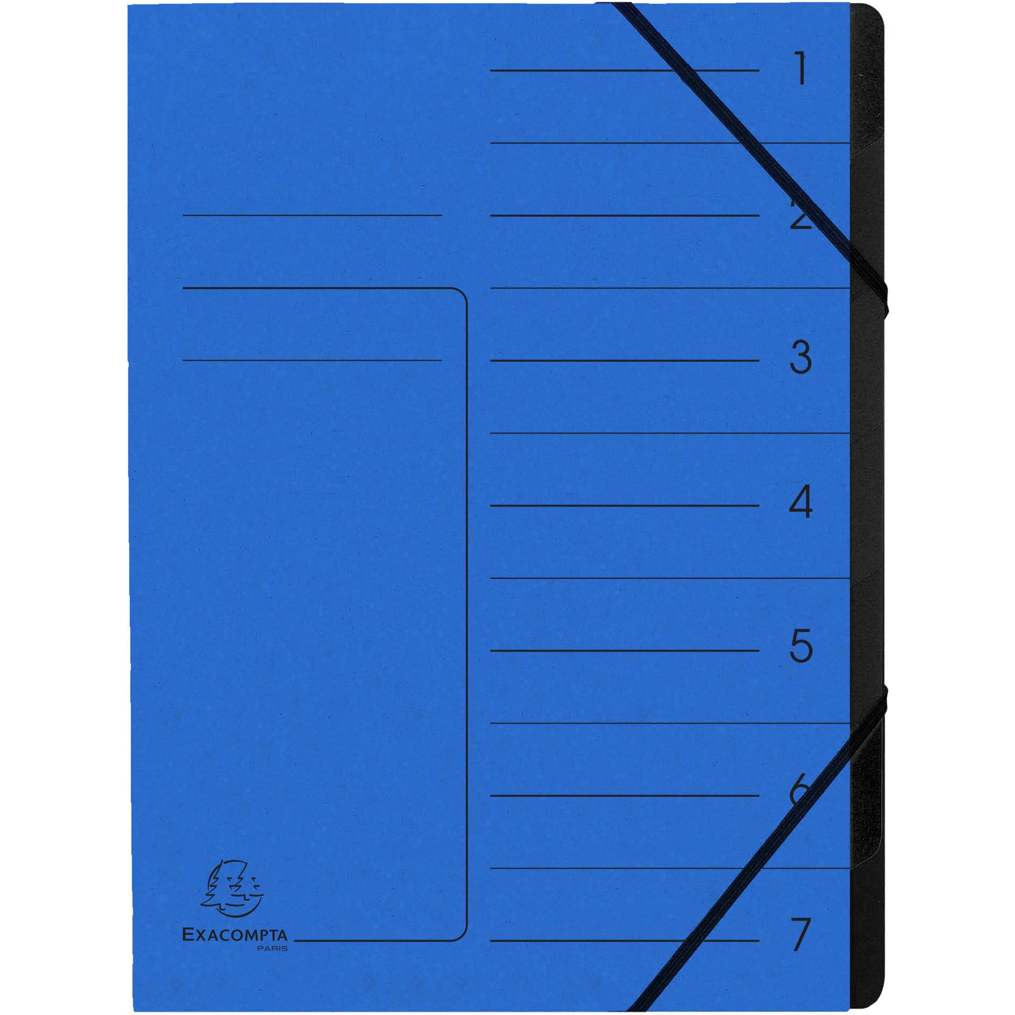 Exacompta 10x Ordnungsmappe + Gummizug innen schwarz 7 Fächer A4 Blau 540702E