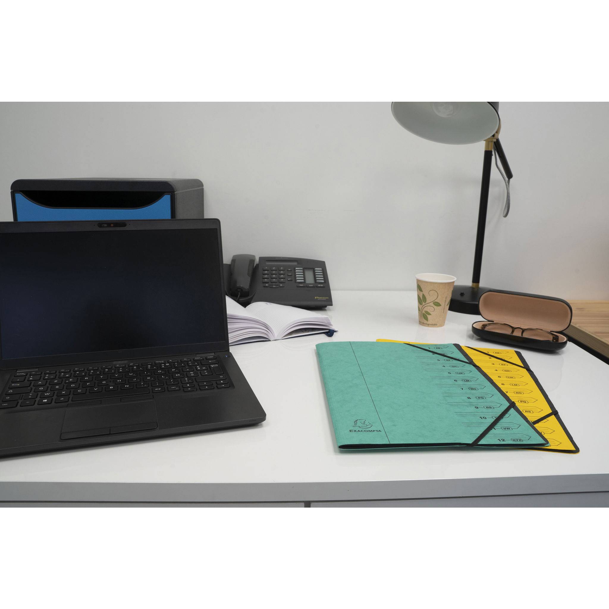 Exacompta 10x Ordnungsmappe + Gummizug innen schwarz 7 Fächer A4 Blau 540702E