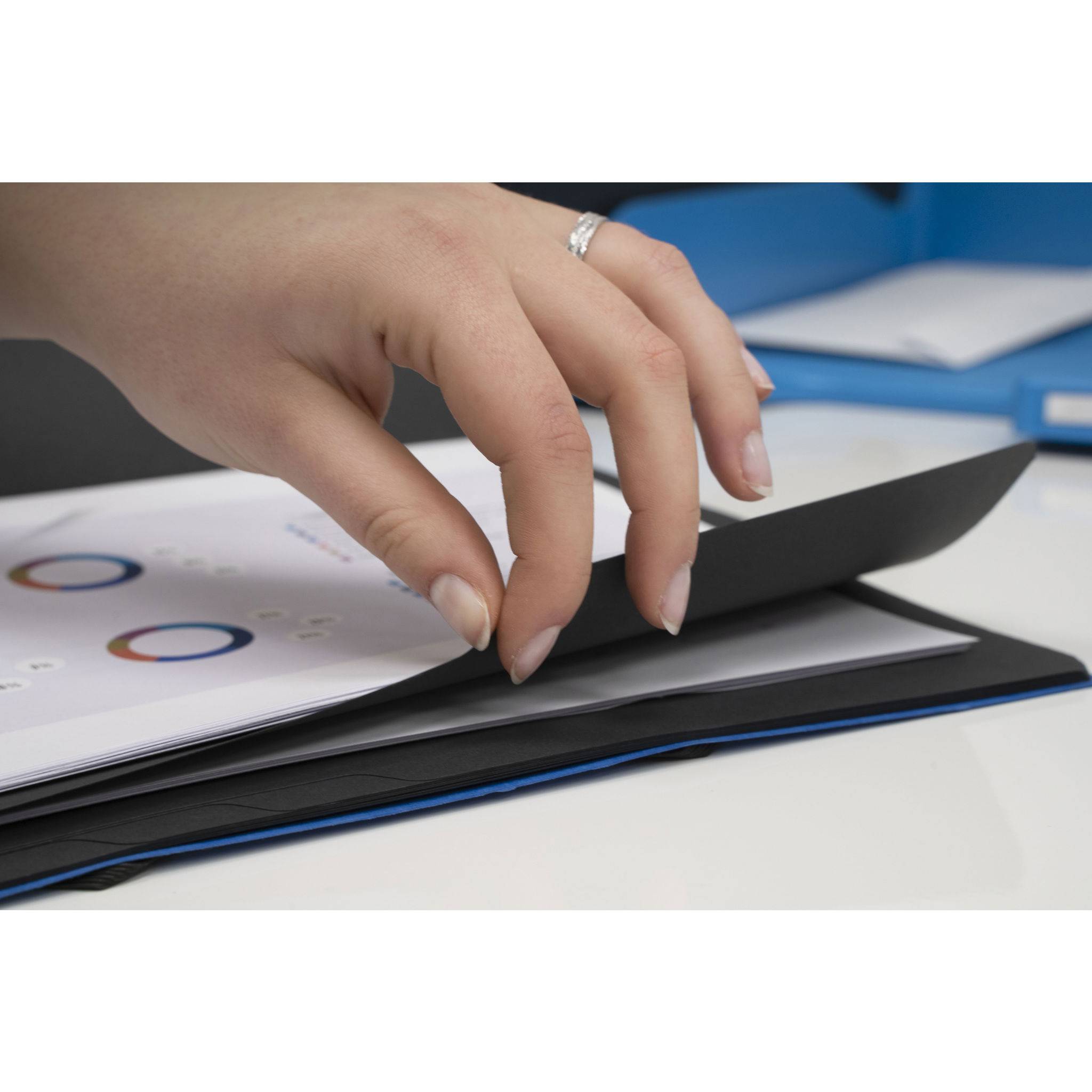 Exacompta 10x Ordnungsmappe + Gummizug innen schwarz 7 Fächer A4 Blau 540702E