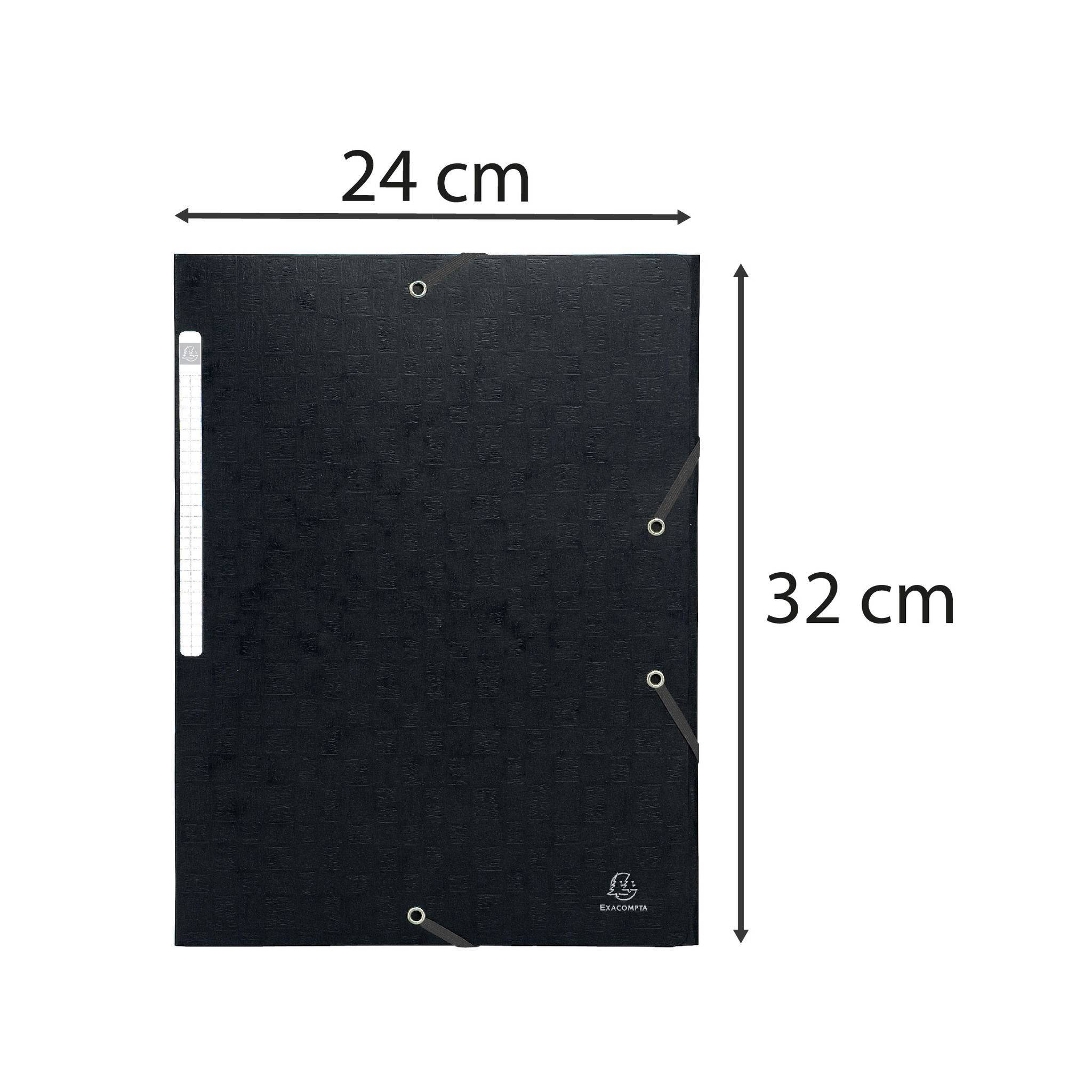 Exacompta 25x Sammelmappe +Gummizug 3 Klappen Karton 600g A4 MAXI Schwarz 55951E