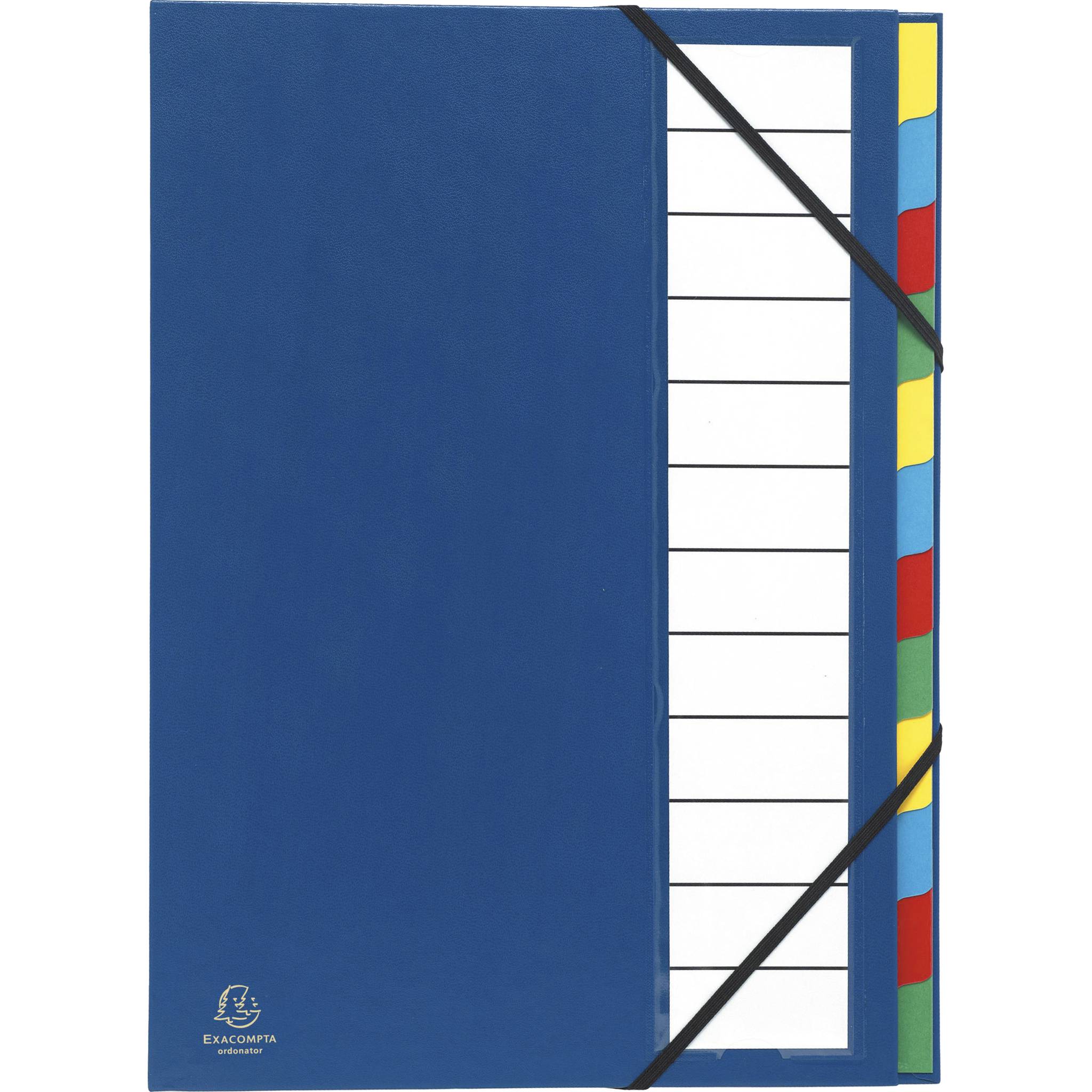 Exacompta 6x Ordnungsmappe Deckel 3mm Gummizug 12 Fächer A4 Blau 55342E