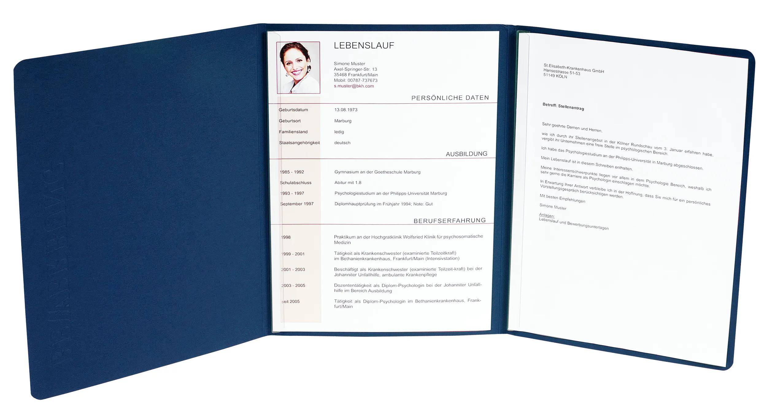 Exacompta 10x Bewerbungsmappe Karton Leinenoptik 2 Klemmschienen A4 Blau 49707B