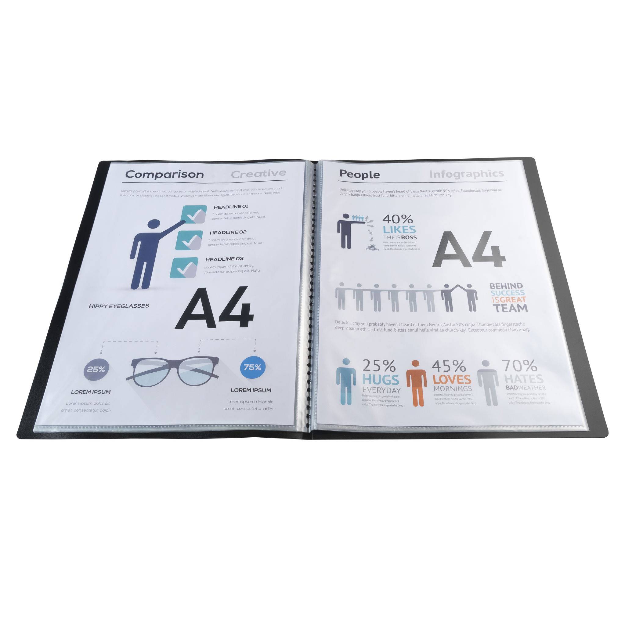 Exacompta 25x Sichtmappe A4 flexiblem Polypropylen, 10 Hüllen, Schwarz, 8511E