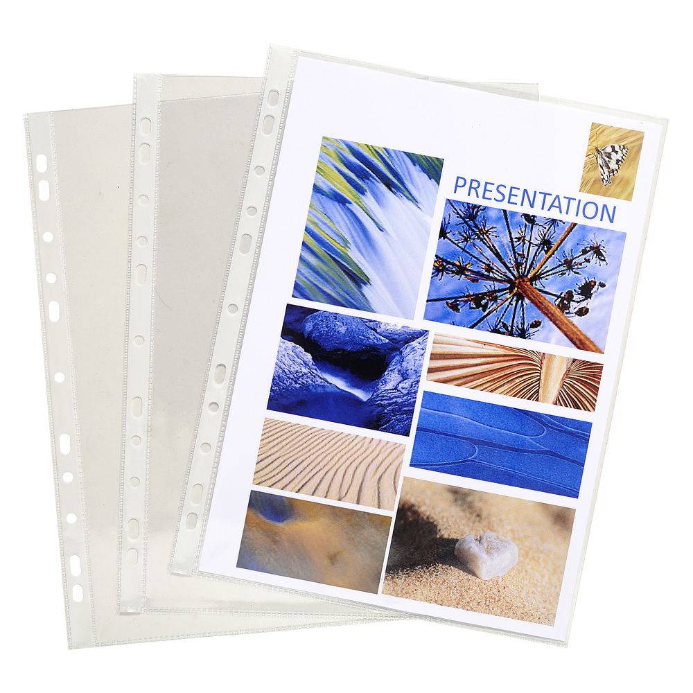 Exacompta Pack 100 Prospekthüllen gelocht glattem PVC 80µ A4 hoch Kristall 3194E