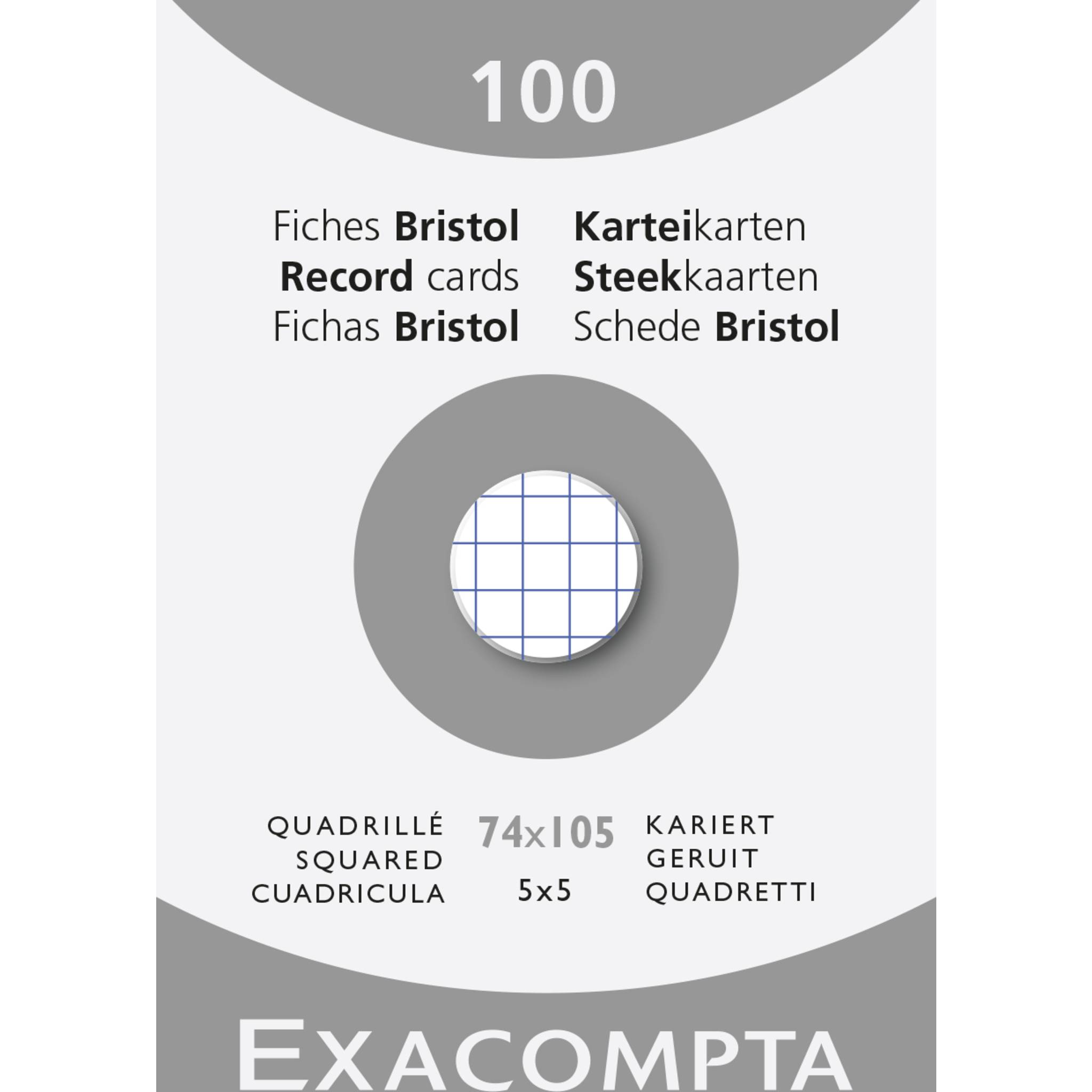 Exacompta 10x Karteikarten A7 kariert, Faltschachtel mit 100 Stück, Weiß, 13200B