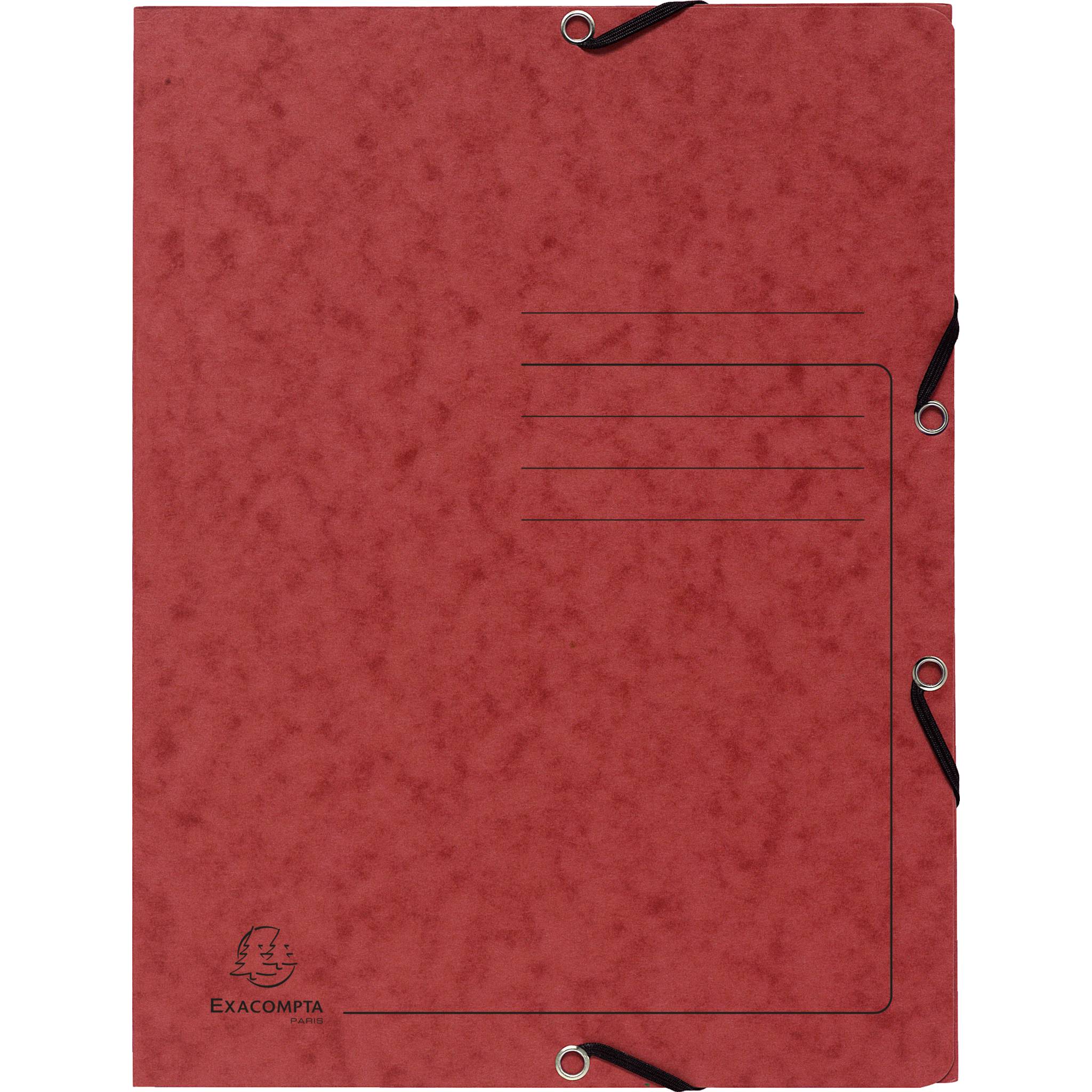 Exacompta 25x Sammelmappe + Gummizug, 3 Klappen Karton, 355g/m2, A4, Rot, 55405E