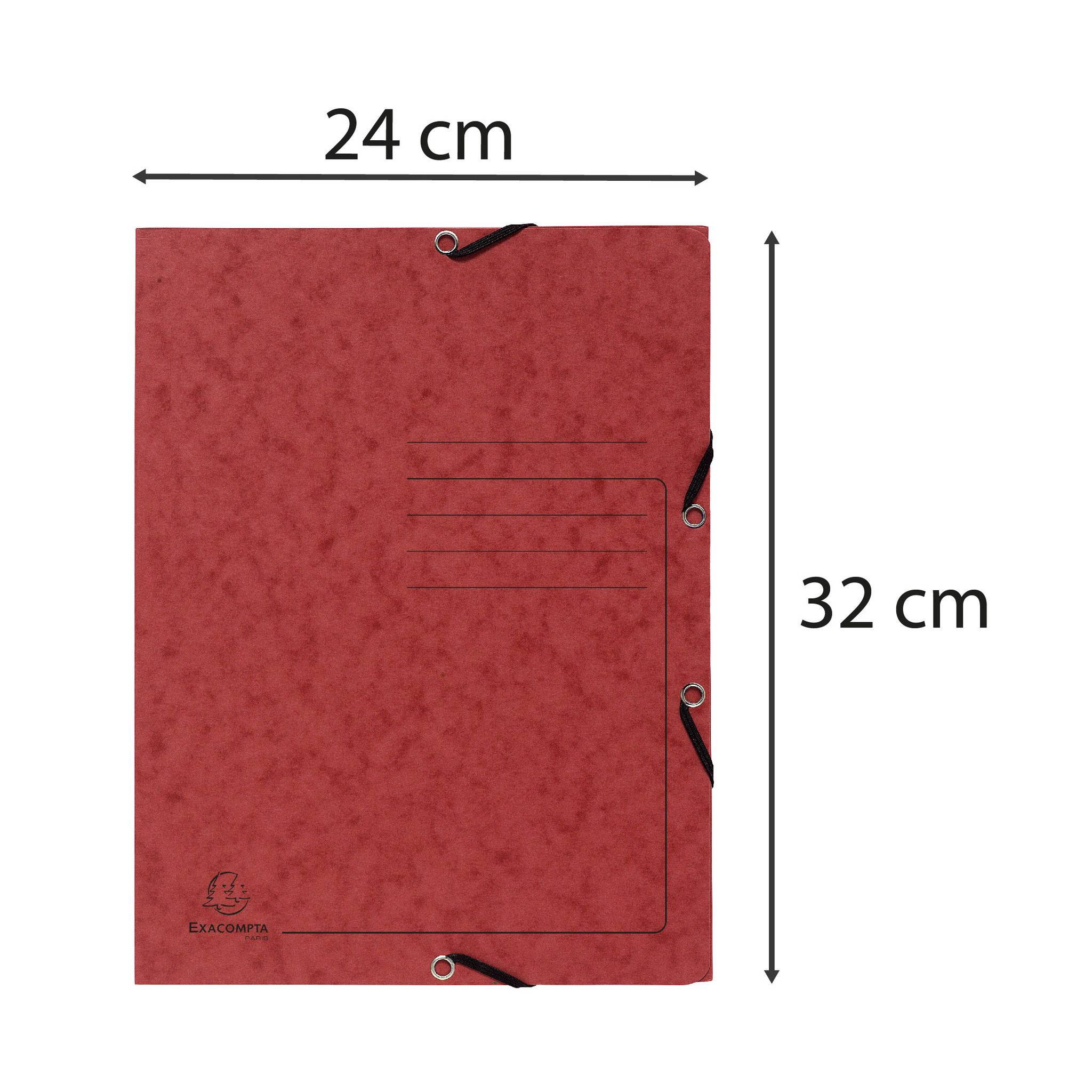 Exacompta 25x Sammelmappe + Gummizug, 3 Klappen Karton, 355g/m2, A4, Rot, 55405E