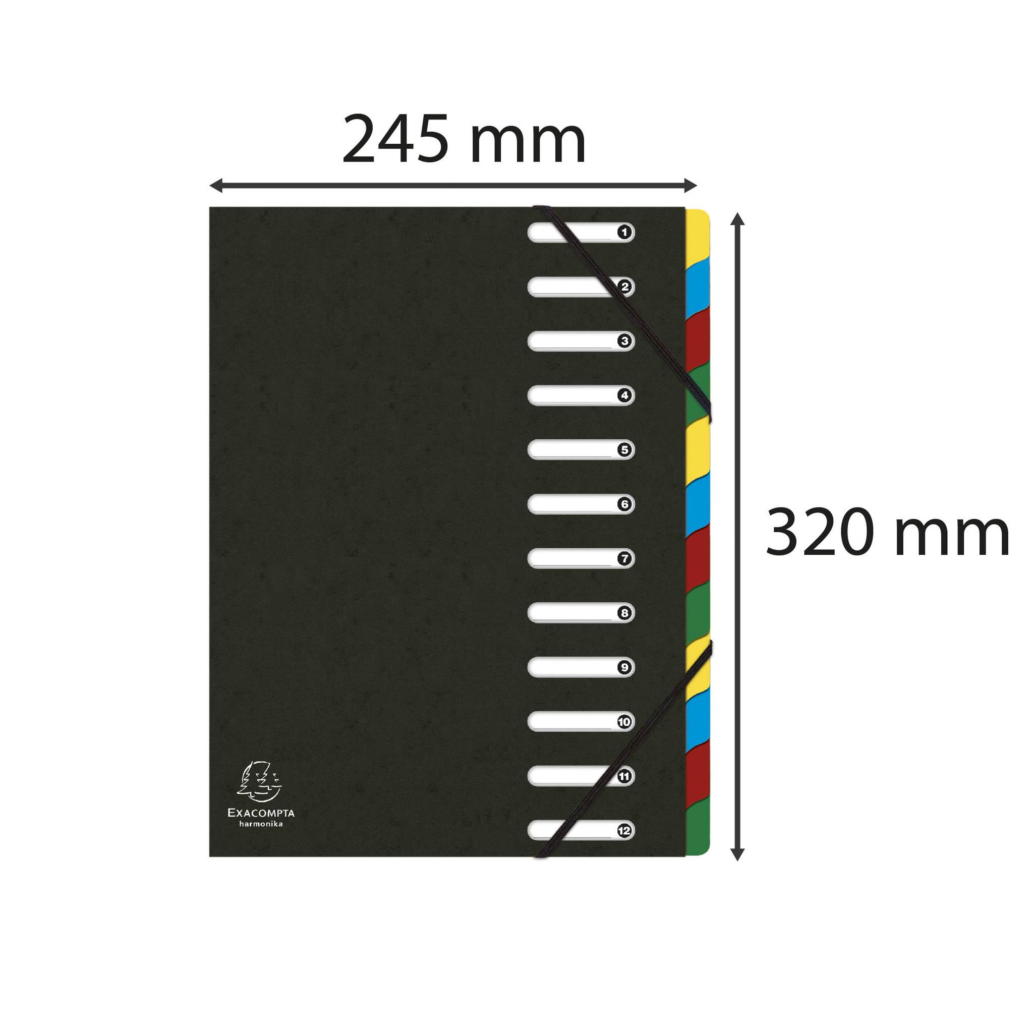 Exacompta 6x Ordnungsmappe HARMONIKA Gummizug Karton 12Fächern A4 Schwarz 55121E