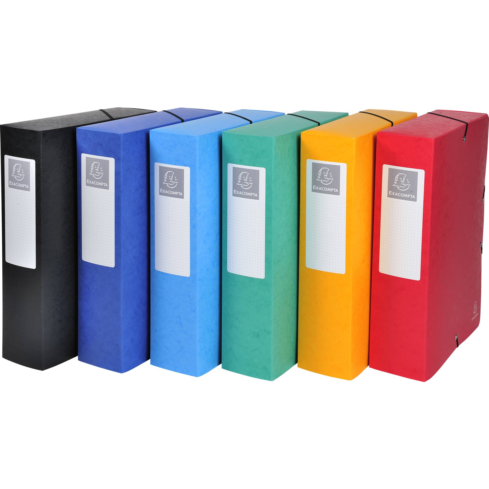 Exacompta 6x Archivbox Karton, 600g, Rücken 80mm + Etikett, A4, sortiert, 50830E