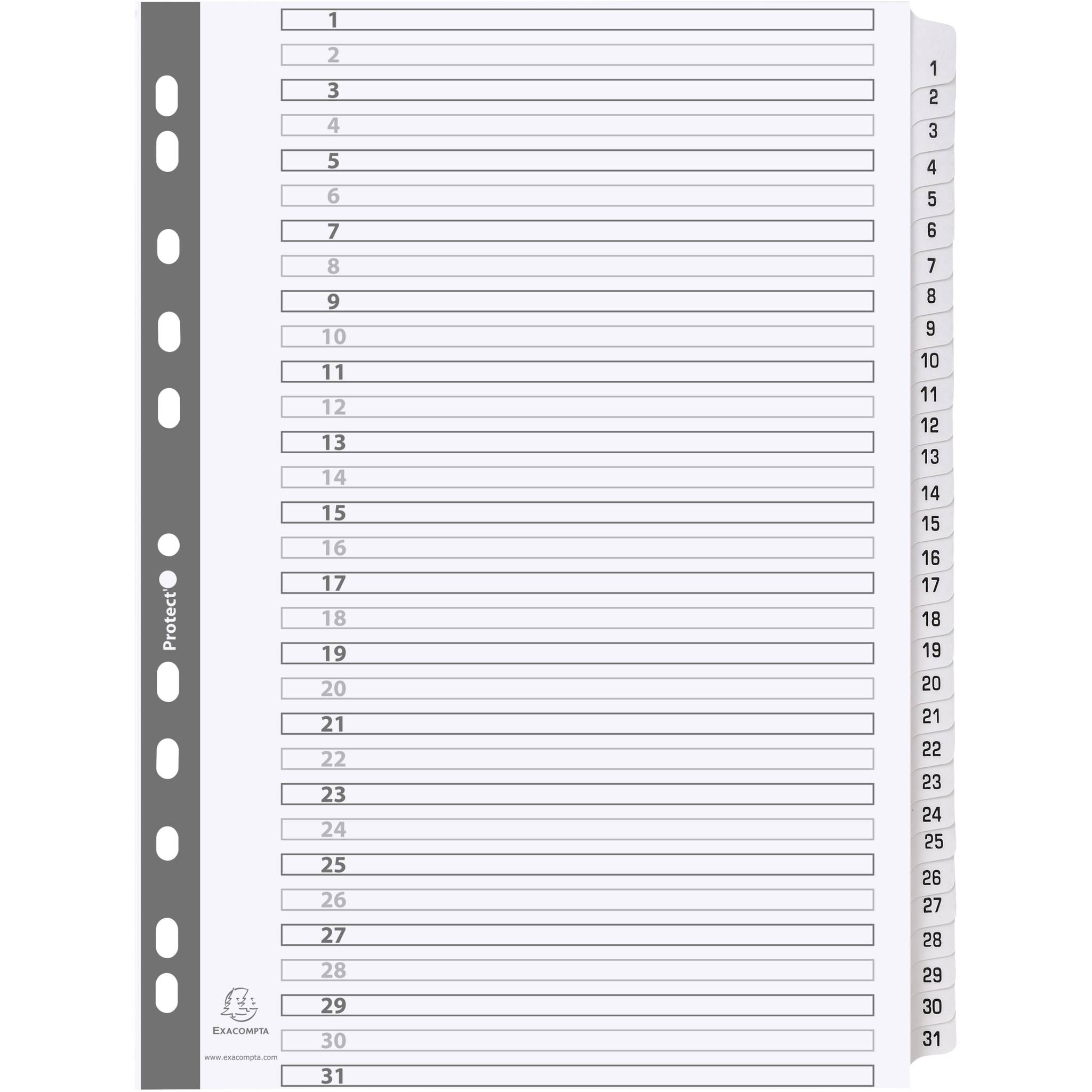 Exacompta 10x Register 31 Taben von 1 bis 31 A4 Weiß MWD1-31Z