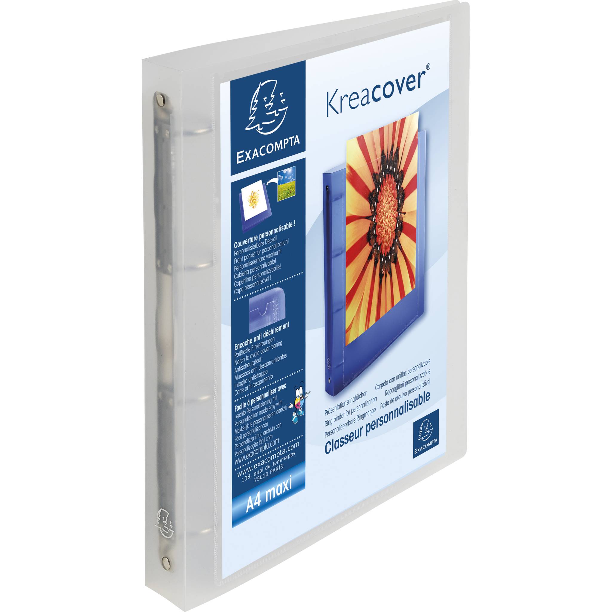 Exacompta 12x Ringbuch PP 4 Ringe 30mm Rücken 40mm A4 Maxi Transparent 51568E