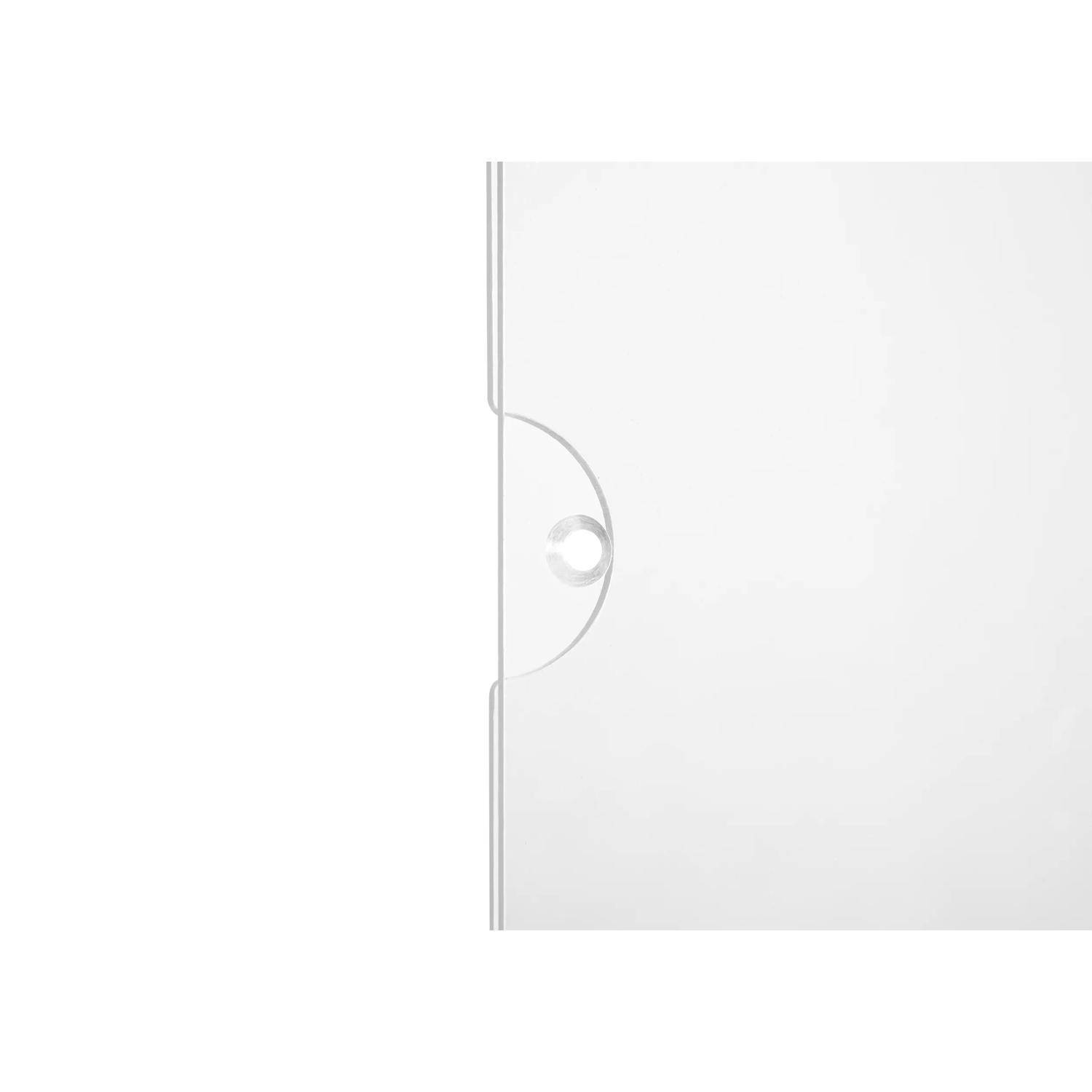 Minimalistisches weißes CD-/DVD-Etui, geschlossen gezeigt, mit sichtbarem transparentem Mittelnabe durch die Vorderkante.