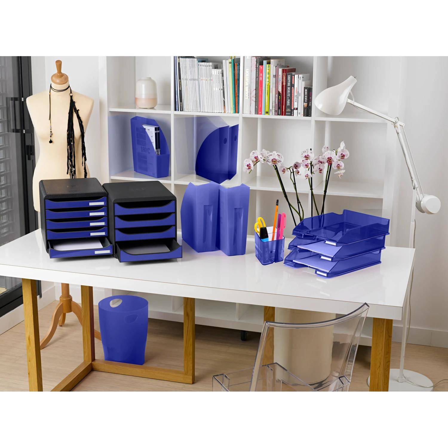 Exacompta 8x Papierkorb Ecobin, 15 Liter, Chromaline - Königsblau - 45360D