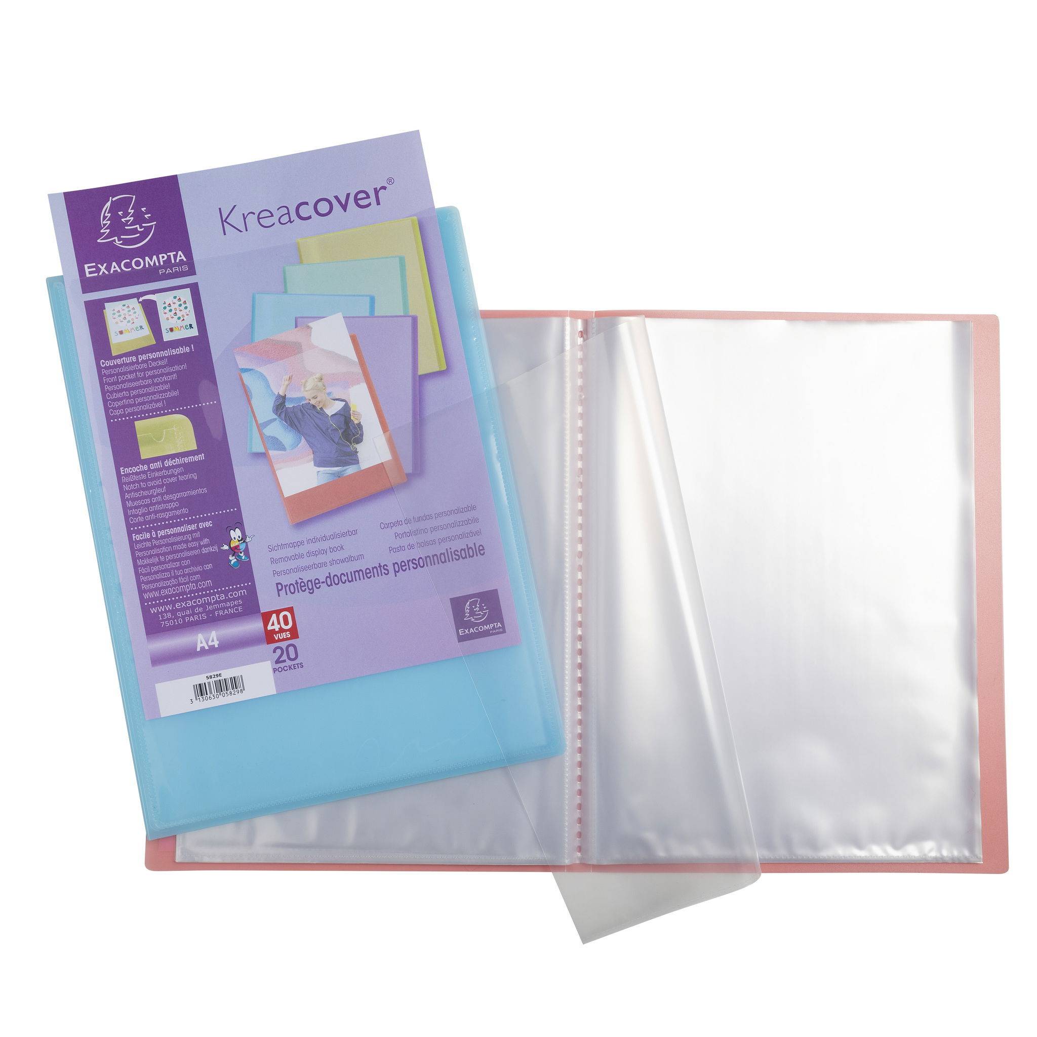 Exacompta 10x Sichtmapppen A4, PP, 40 Hüllen, Kreacover Pastell, sortiert, 5849E