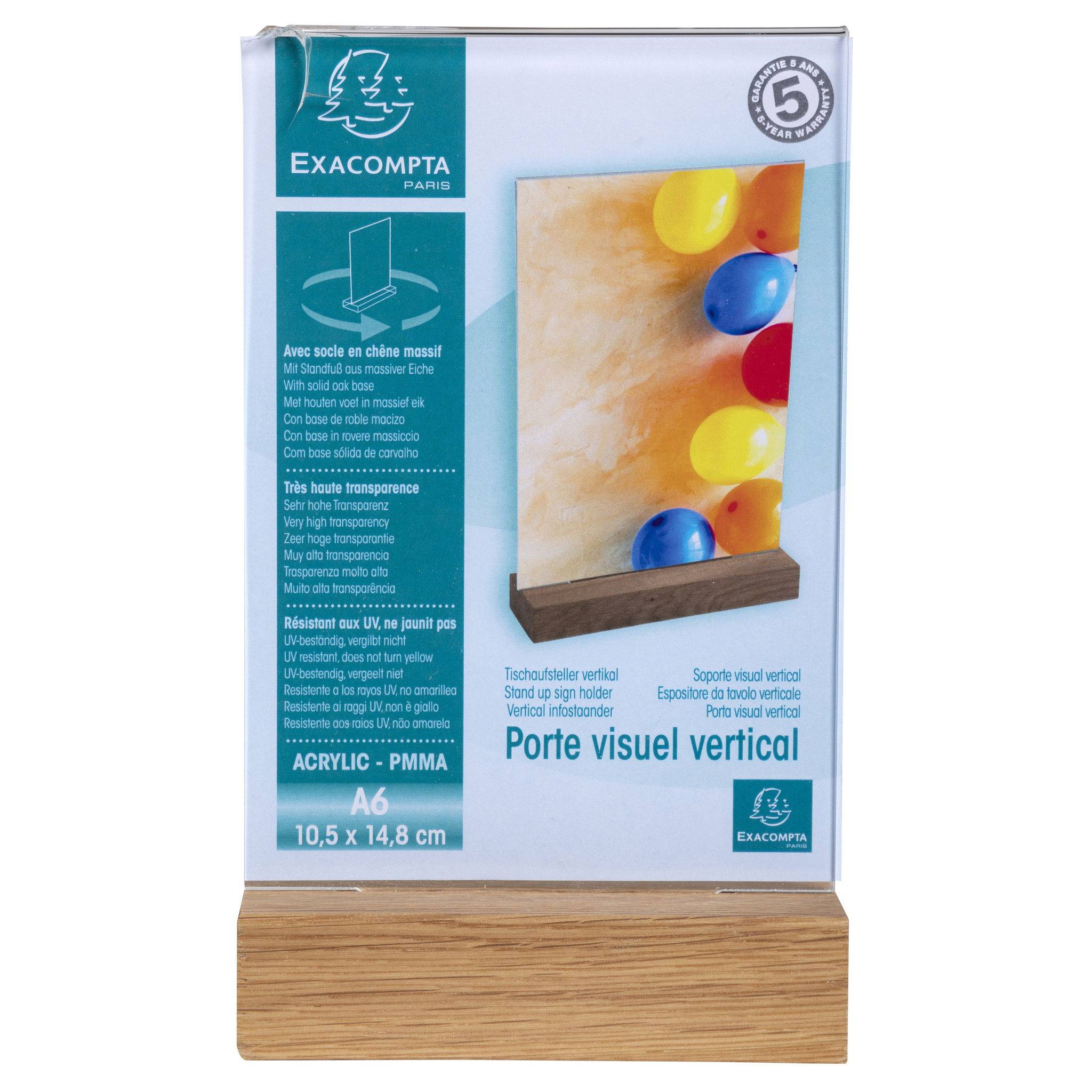 Exacompta 10x Tischaufsteller mit Holzsockel A6 Hochformat - Kristall - 86258D