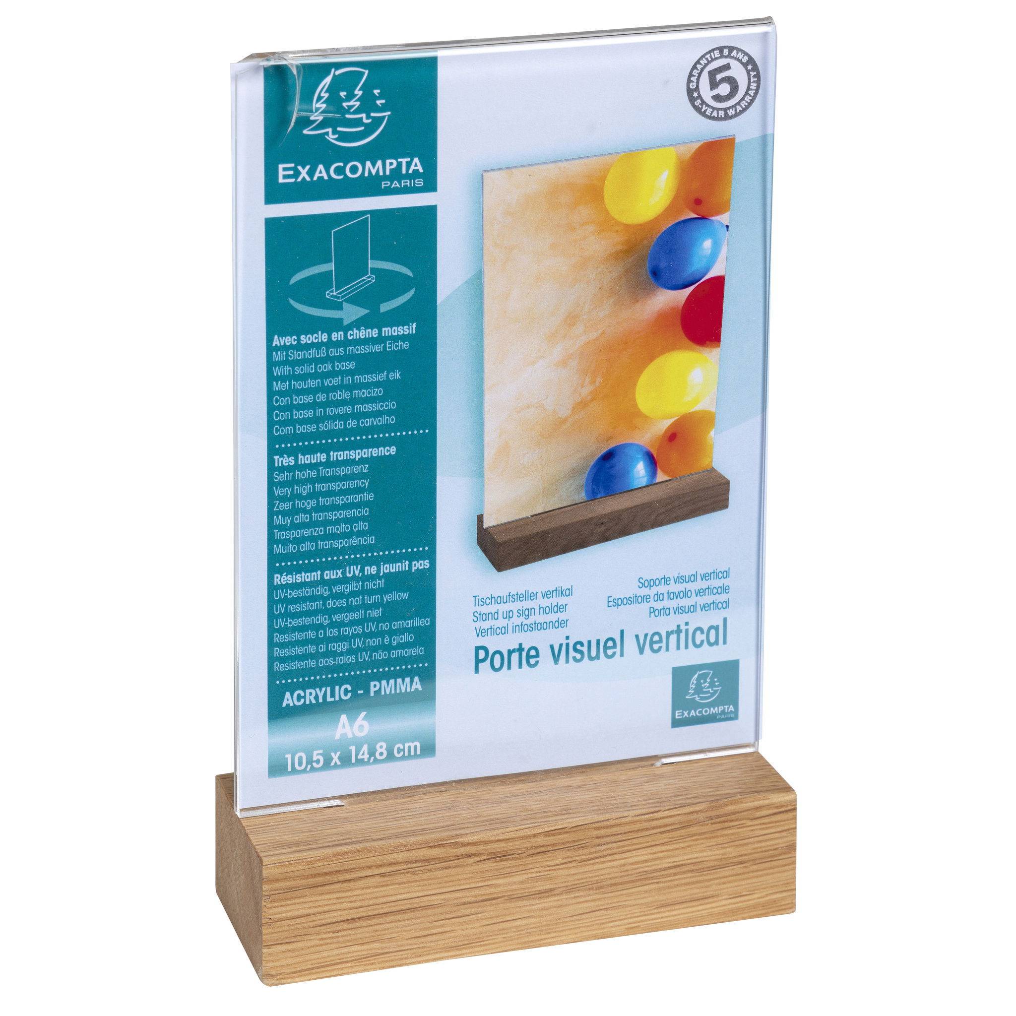 Exacompta 10x Tischaufsteller mit Holzsockel A6 Hochformat - Kristall - 86258D