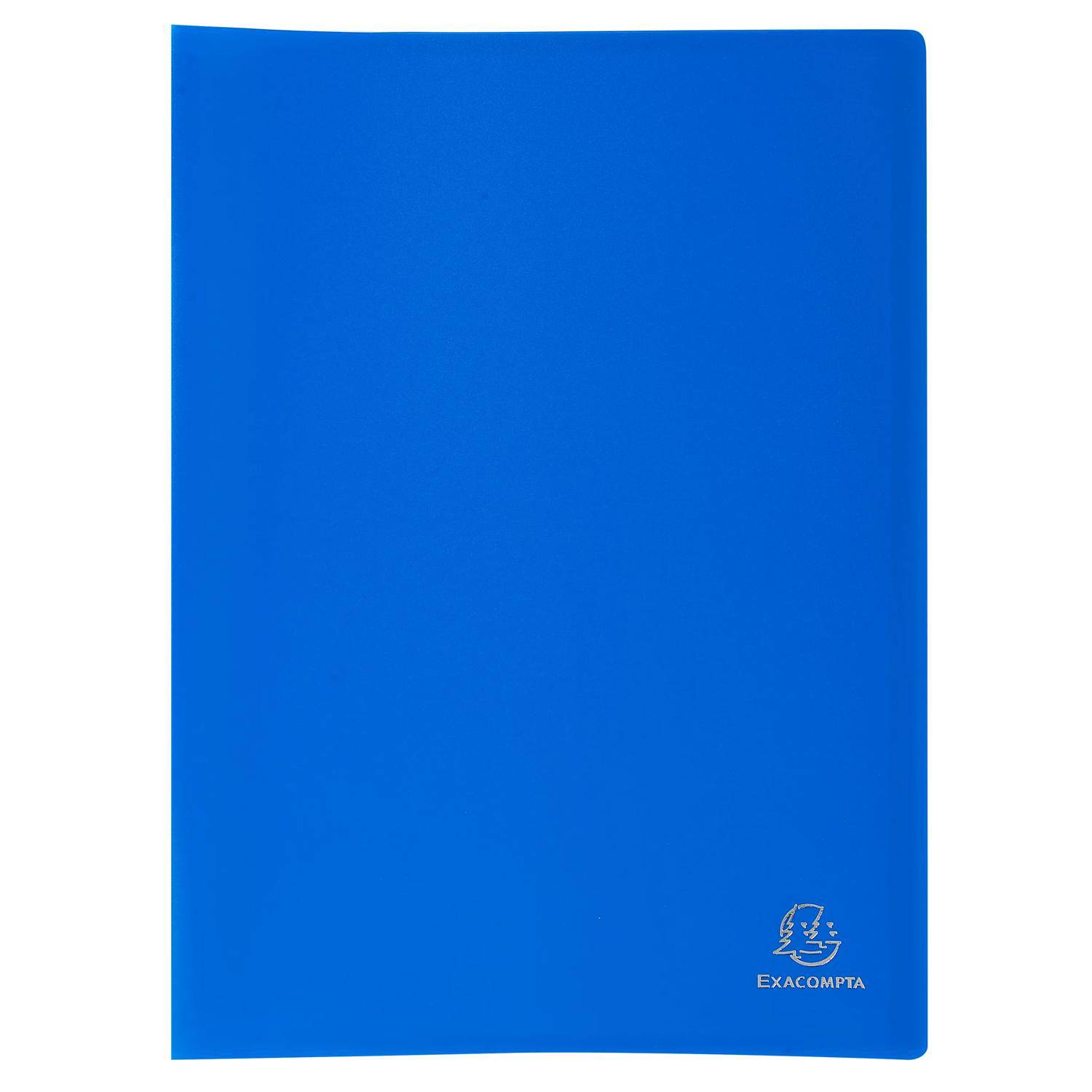 Blauer Exacompta-Ordner oder Dokumentencover mit einem kleinen Logo in der unteren rechten Ecke.