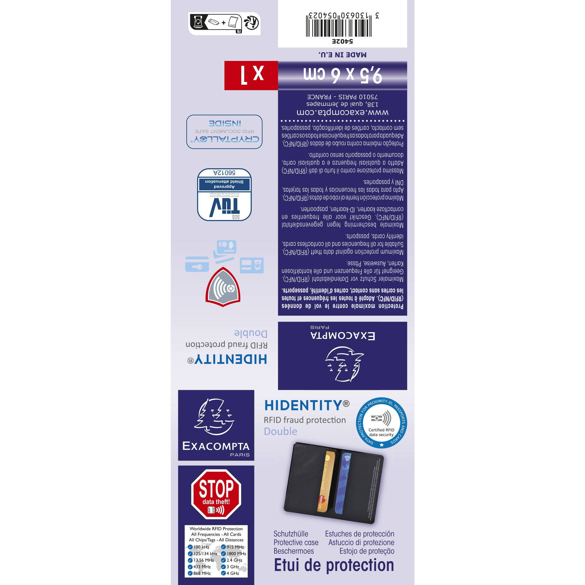 Exacompta 10x Schutzhülle für RFID Chips 95x125cm Hidentity Duo Schwarz 5402E
