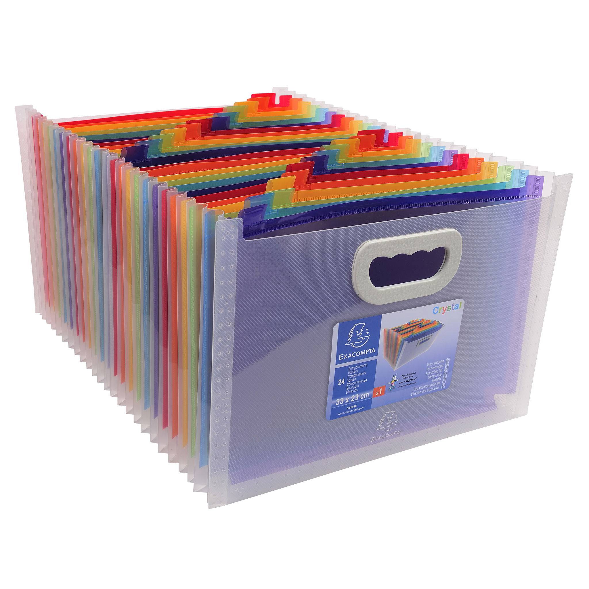 Exacompta 4x Fächermappe PP mit Griffen, 24 Fächer, Crystal, Kristall, 55198E