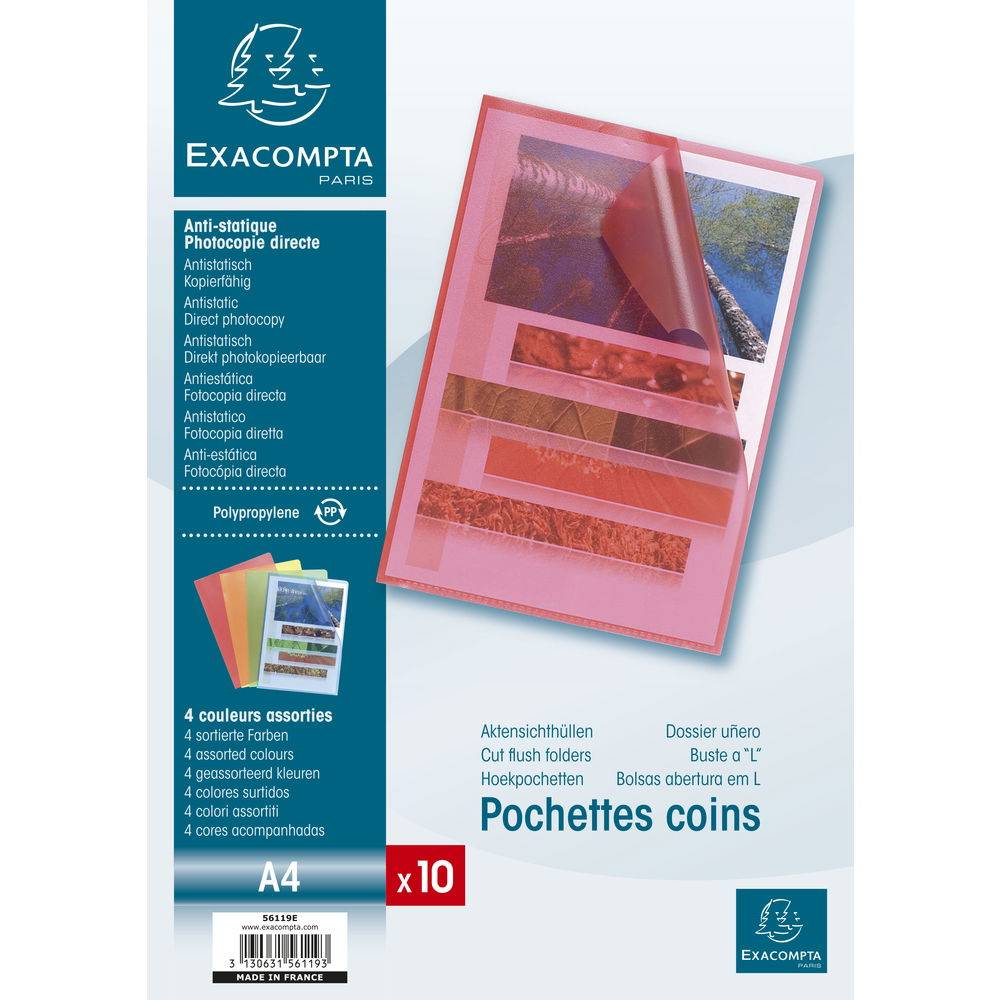 Exacompta 10x Pack 10 Aktensichthüllen genarbtem PP 120µ, A4, sortiert, 56119E