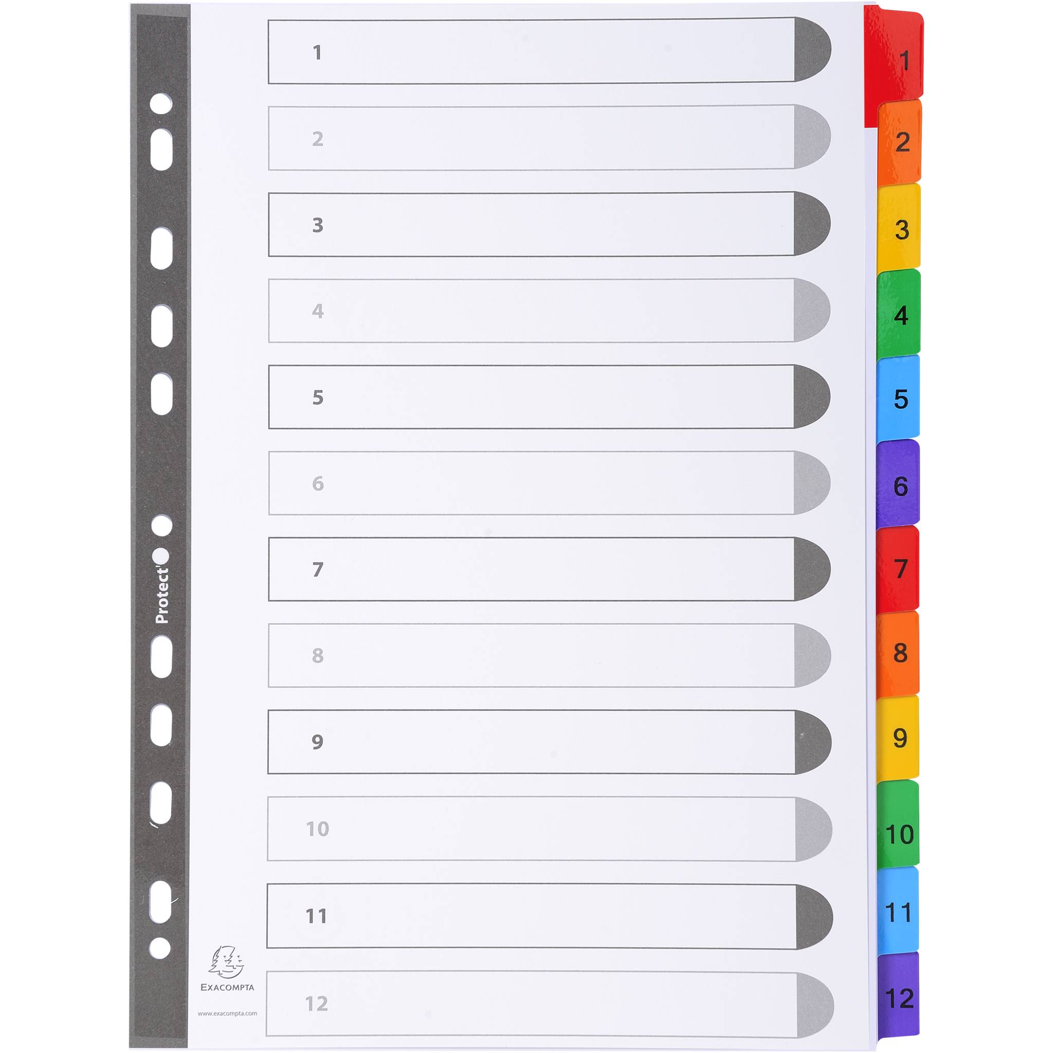 Exacompta 20x Register numerisch Karton 160g/qm 12 Taben 1-12 A4 Weiß 1112E