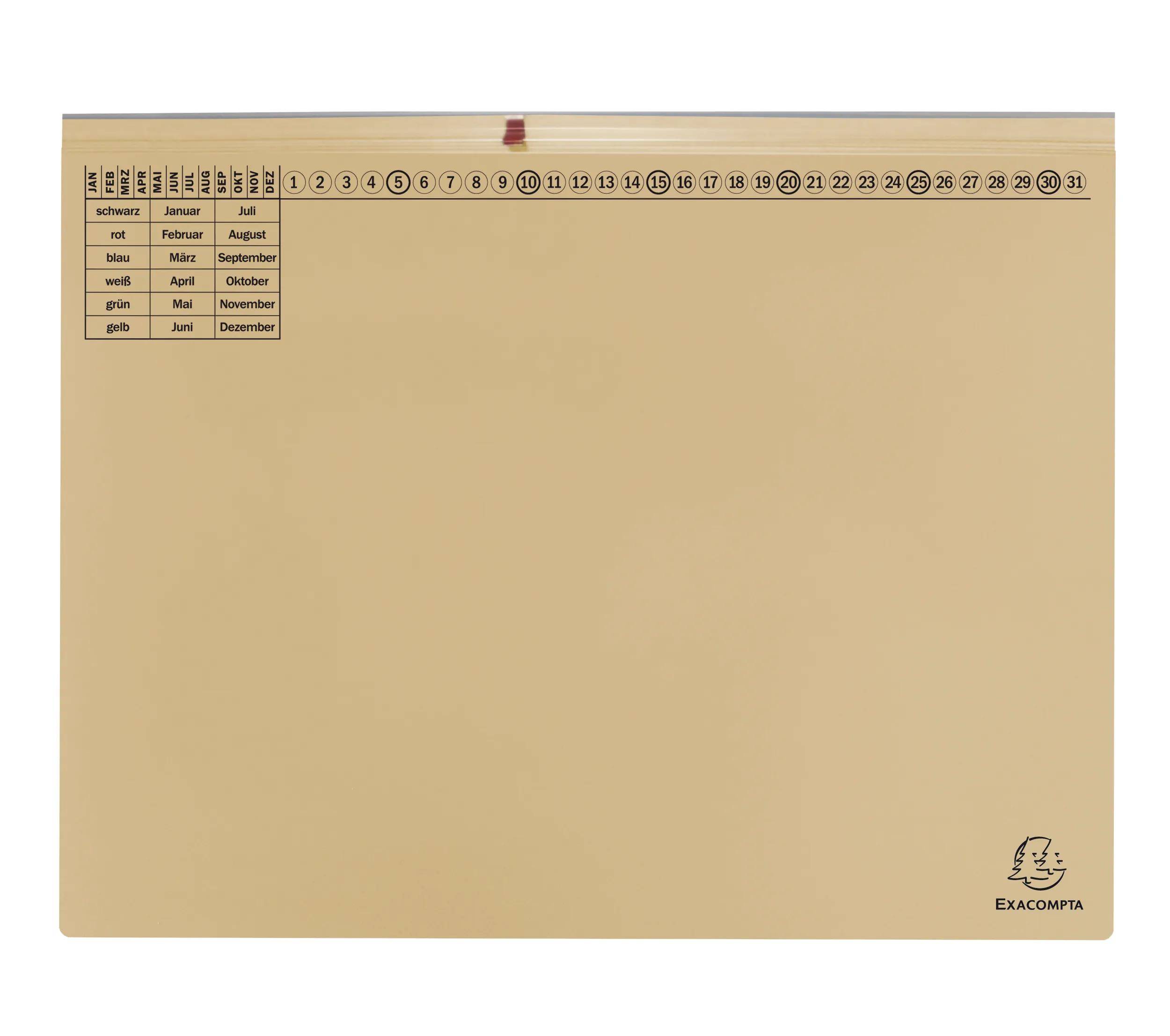 Schreibtischunterlage-Kalender mit monatlichem Layout von Januar bis Dezember. Enthält nummerierte Tage von 1 bis 31 in Reihen mit beigem Hintergrund.